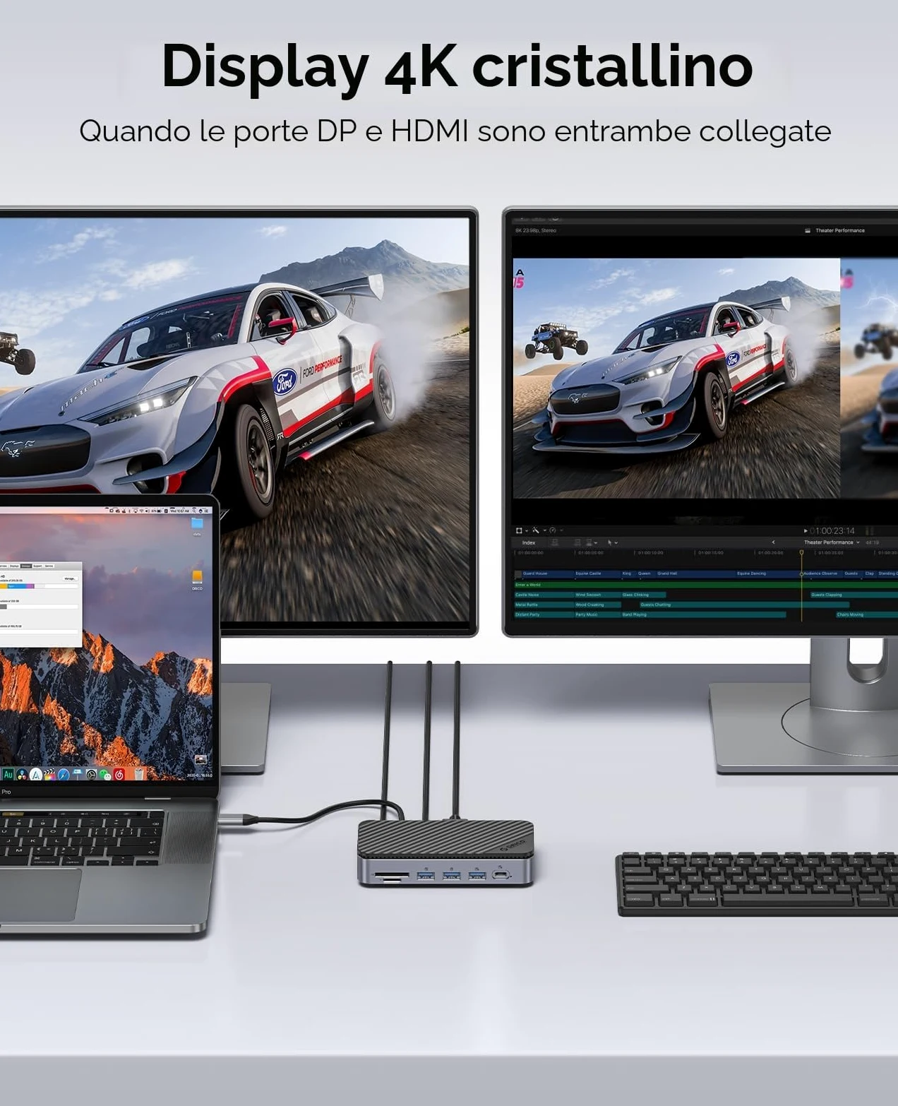 ORICO Hub C 11 in 1 con alloggiamento SSD M.2, docking station con ventilatore, HDMI, DP, Gigabit Ethernet, PD, SD/TF, audio/microfono, 10 Gbps e 2x5 Gbps