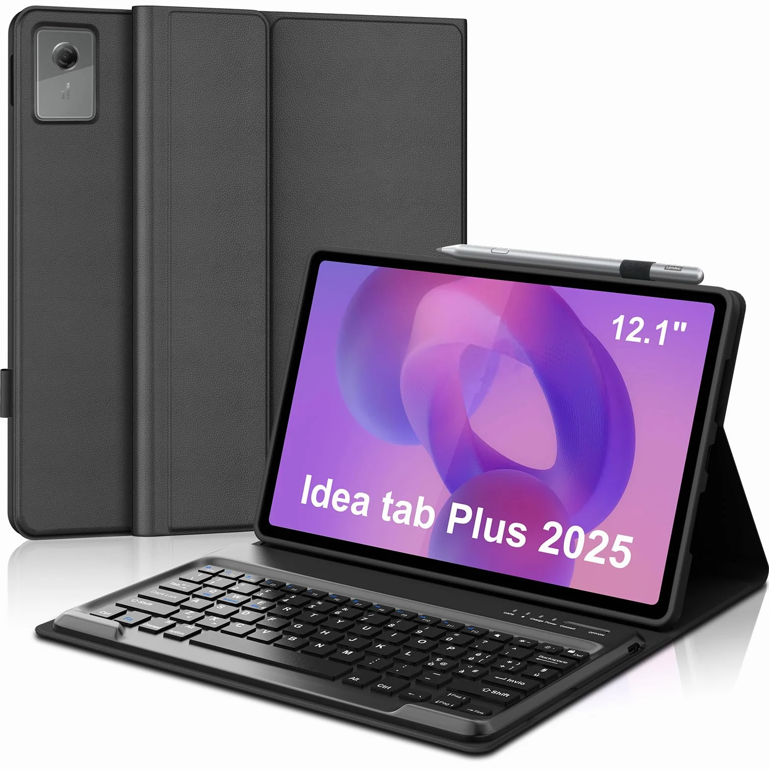 IVEOPPE Tastiera per Lenovo Idea Tab Plus 12.1" 2025, Cover Tastiera Italiano QWERTY, Senza Fili Bluetooth Staccabile Custodia Keyboard per Lenovo Idea Tab Plus 12.1 Pollici 2025, Nero