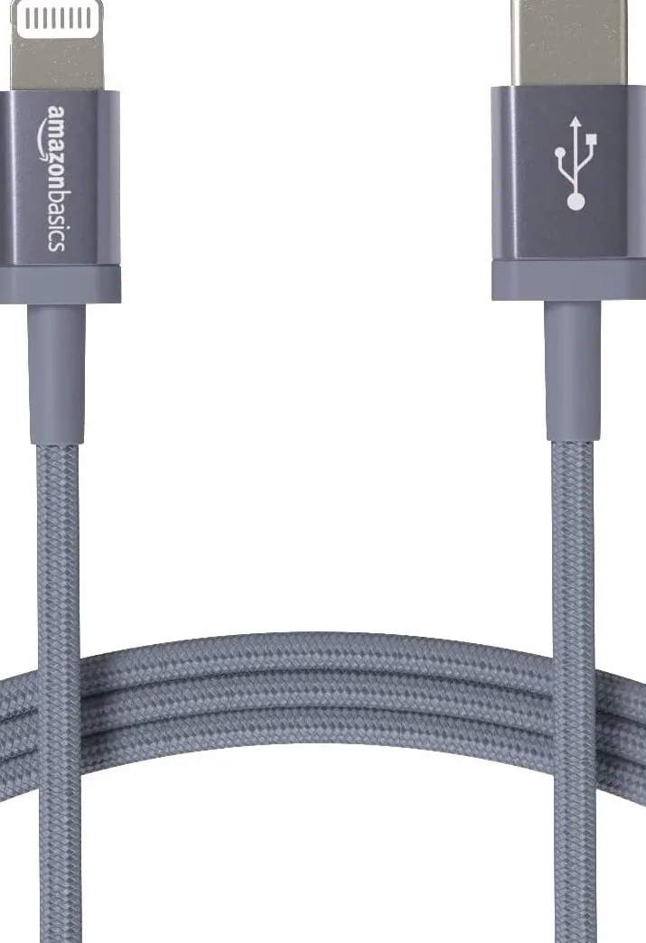 Amazon Basics Cavo di ricarica USB-C a Lightning MFi nylon intrecciato 1.8 m Grigio scuro per iPhone 13/12/11/X/XS/XR/8