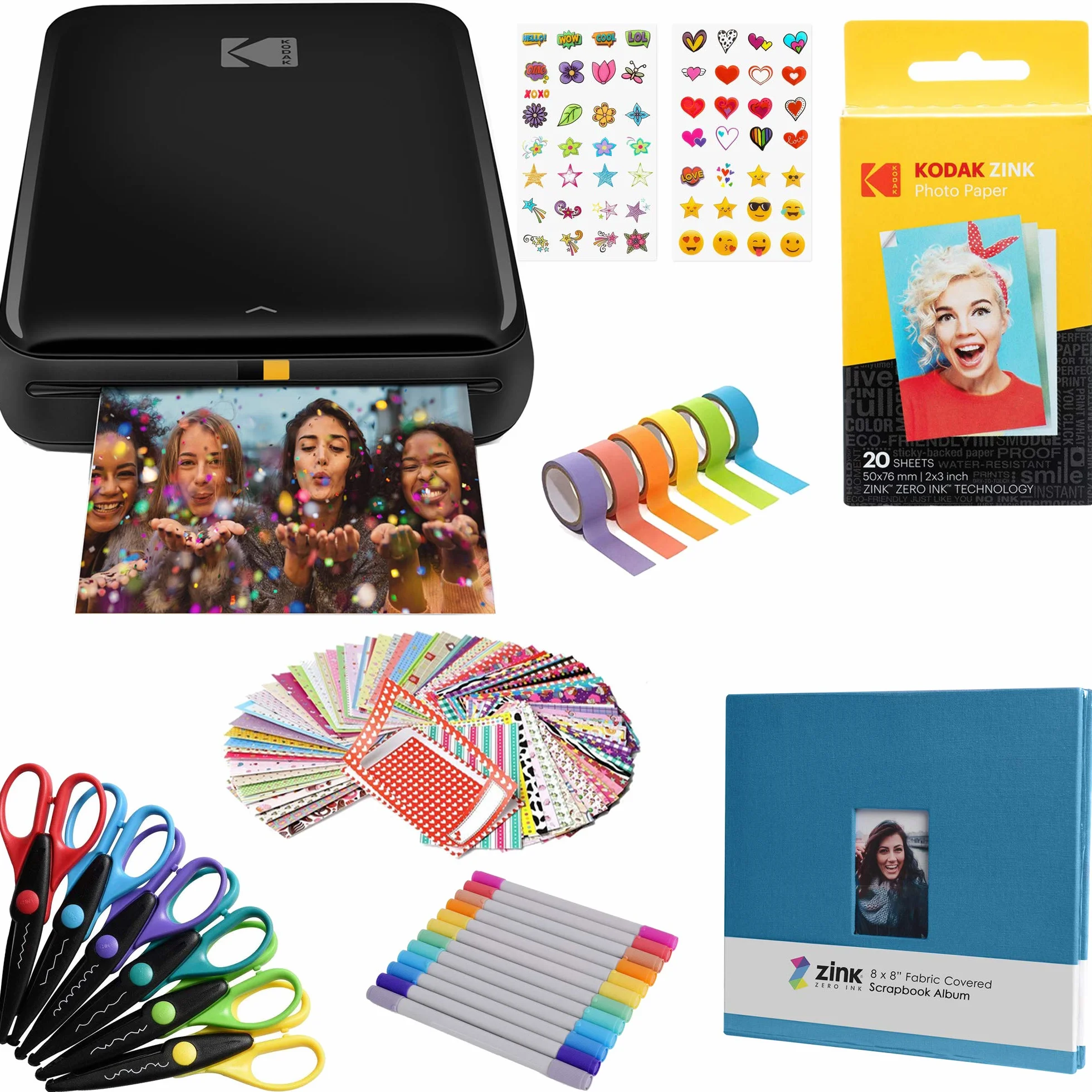Kodak Step Stampante fotografica wireless portatile con tecnologia ZINK Zero Ink (Nero) Pacchetto scrapbook