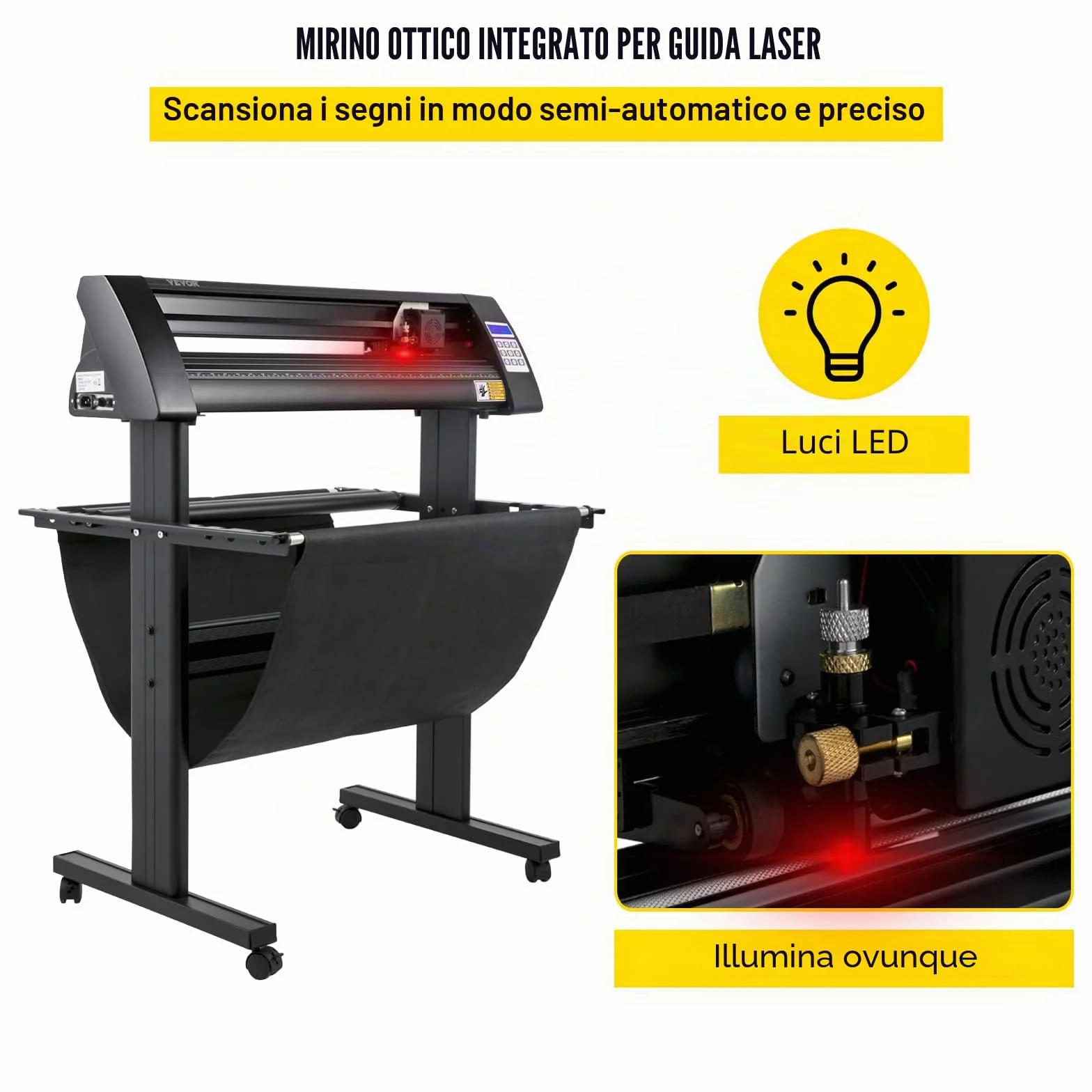 VEVOR Plotter da Taglio Vinile Semiautomatica, KH-720A 720mm Potenza 95W Taglierina per Plotter Vinile Signmaster con Luce Guida a LED per Adesivi per Auto, Segnali Stradali, Palloncini, Caschi, ecc.