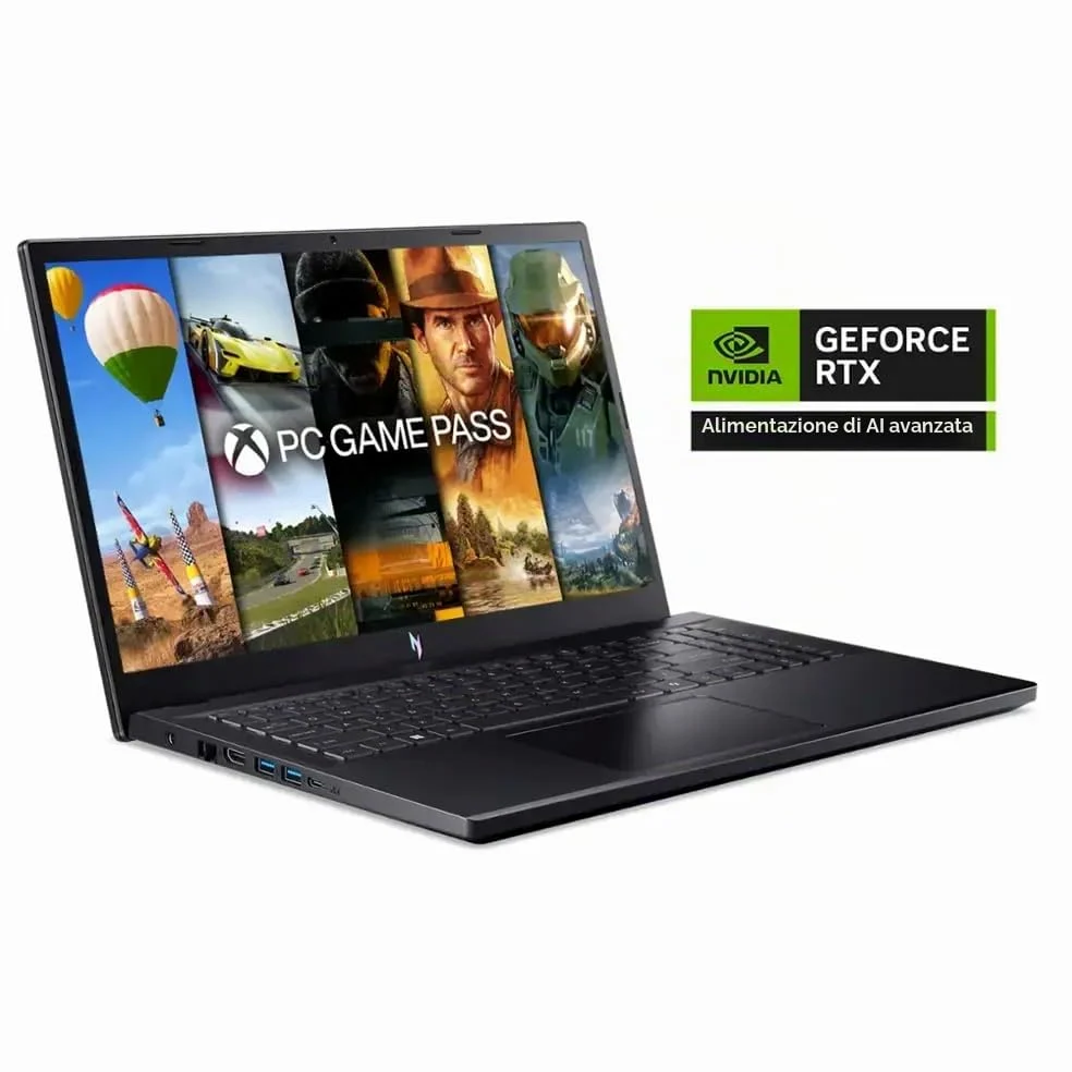 acer Nitro V Gaming Laptop, 15.6" FHD IPS Display, 144Hz, AMD Ryzen 5 7535HS, 6 core, GeForce RTX 4050, 16GB DDR5, 1TB SSD, Obsidian Black, Windows 11, BK, borsa per laptop, TWE Mouse Pad & Mouse