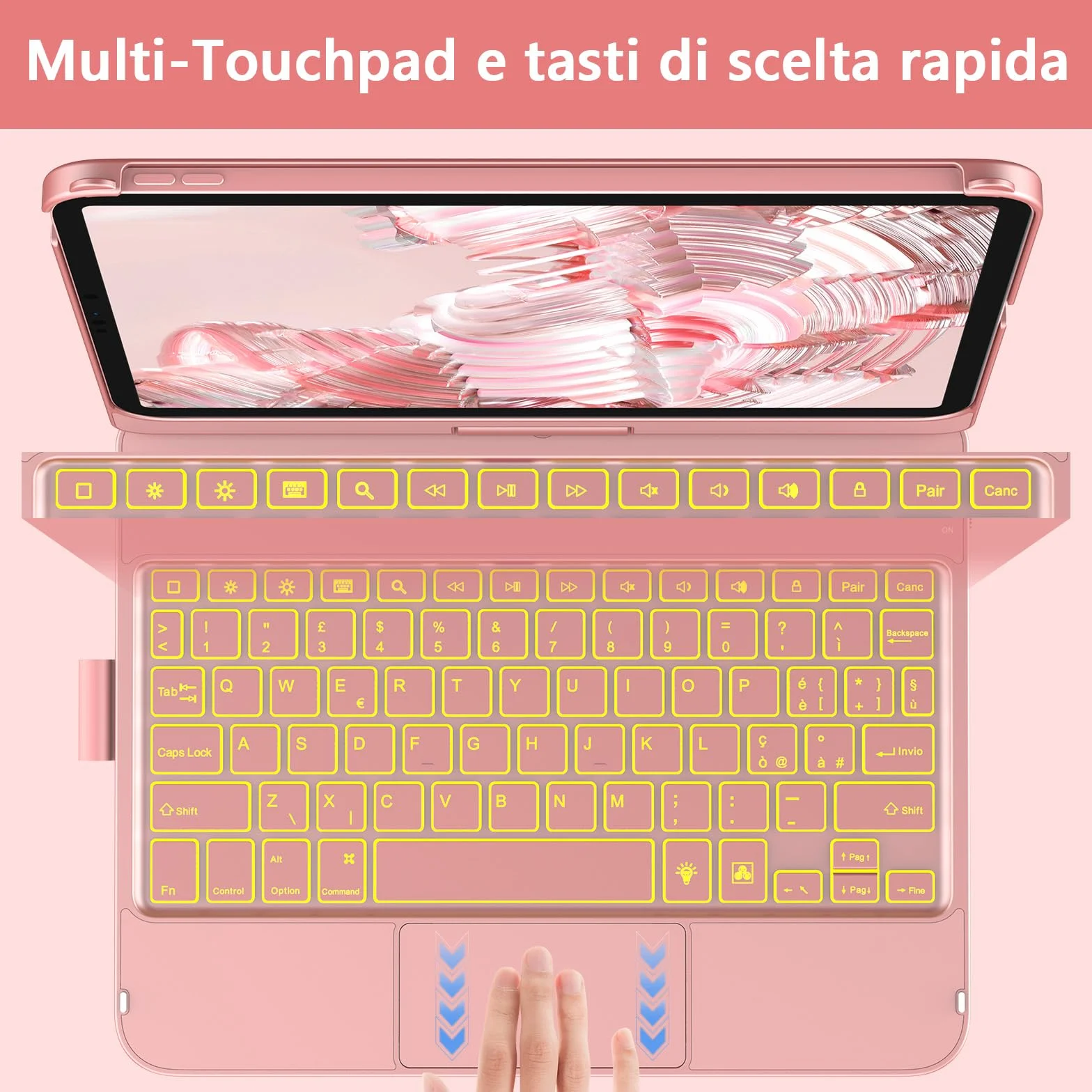 KBCASE Tastiera per iPad 10 Generazione /A16 11 Generation (11/10.9 pollici, 2025/2022),Rotazione 360 Cover con Bluetooth Tastiera Touchpad per iPad 10/11Gen con 7 Colori Illuminato,Italiano QWERTY