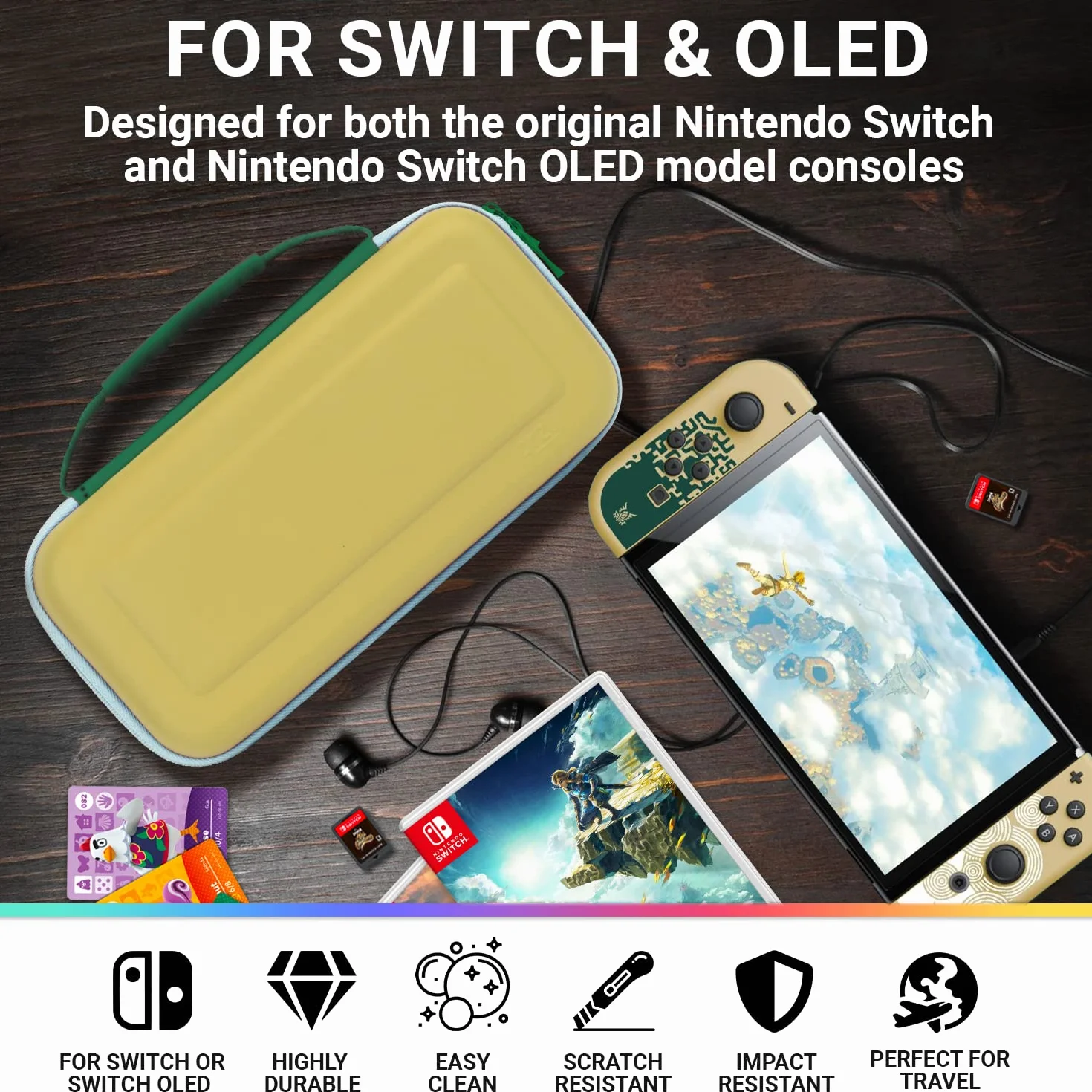 Orzly Custodia per console Nintendo Switch Oled bianca con accessori e vano portaoggetti per giochi, facile da pulire, edizione in confezione regalo