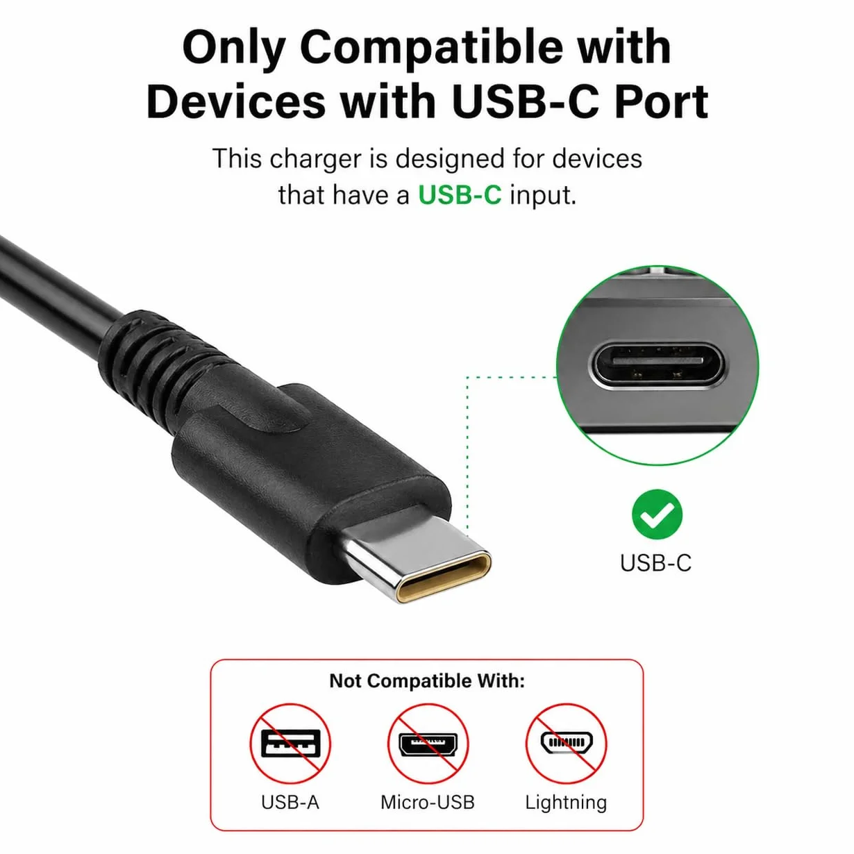 Alimentatore USB C 65W Caricatore compatibile con MacBook Air/Pro, Dell XPS 13/15, Latitude 5300/5400/5410/7390/7490, HP Spectre x360, Envy x360, EliteBook 830/840/850, ASUS ZenBook, Acer Swift/Spin