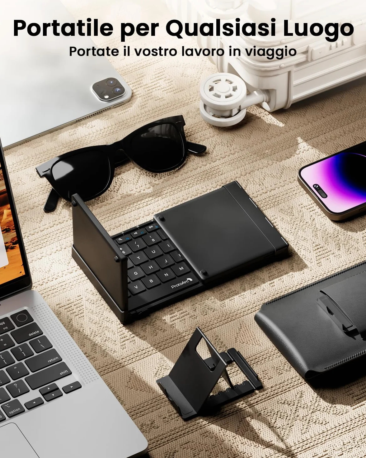ProtoArc Tastiera Bluetooth Pieghevole, XK01 TP Grande Tastiera Wireless Layout Italiana con Touchpad, Tastieras iPad Portatile Viaggio per iOS, Android, PC Tablet Windows - Nero