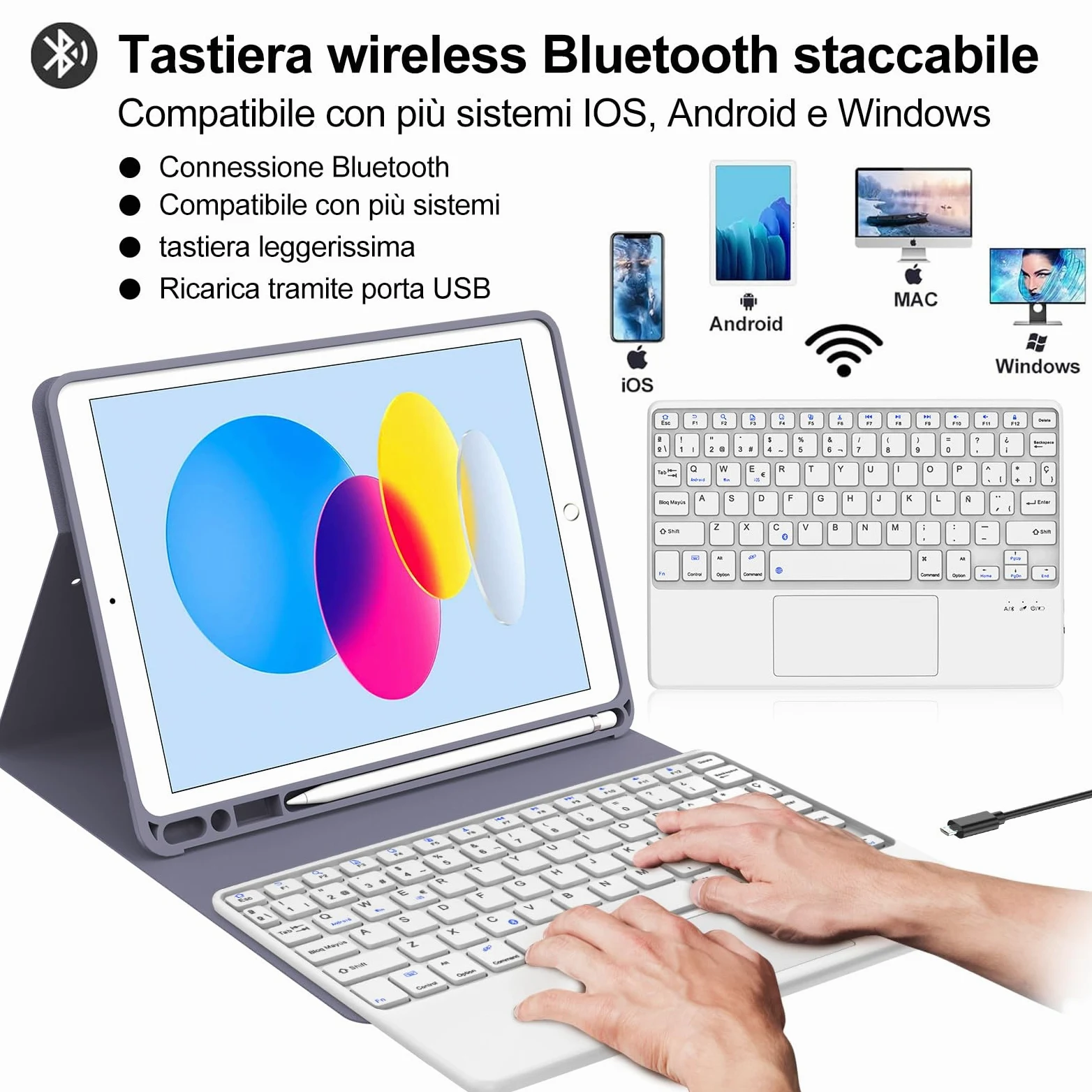 Tastiera per iPad A16 11/10 Generazione (2025/2022) con Touchpad, Cover con Tastiera per iPad 11 Gen 11 Pollici/10 Gen 10.9 Pollici, Magnetica QWERTY Keyboard, Custodia con Portapenna, Viola lavanda