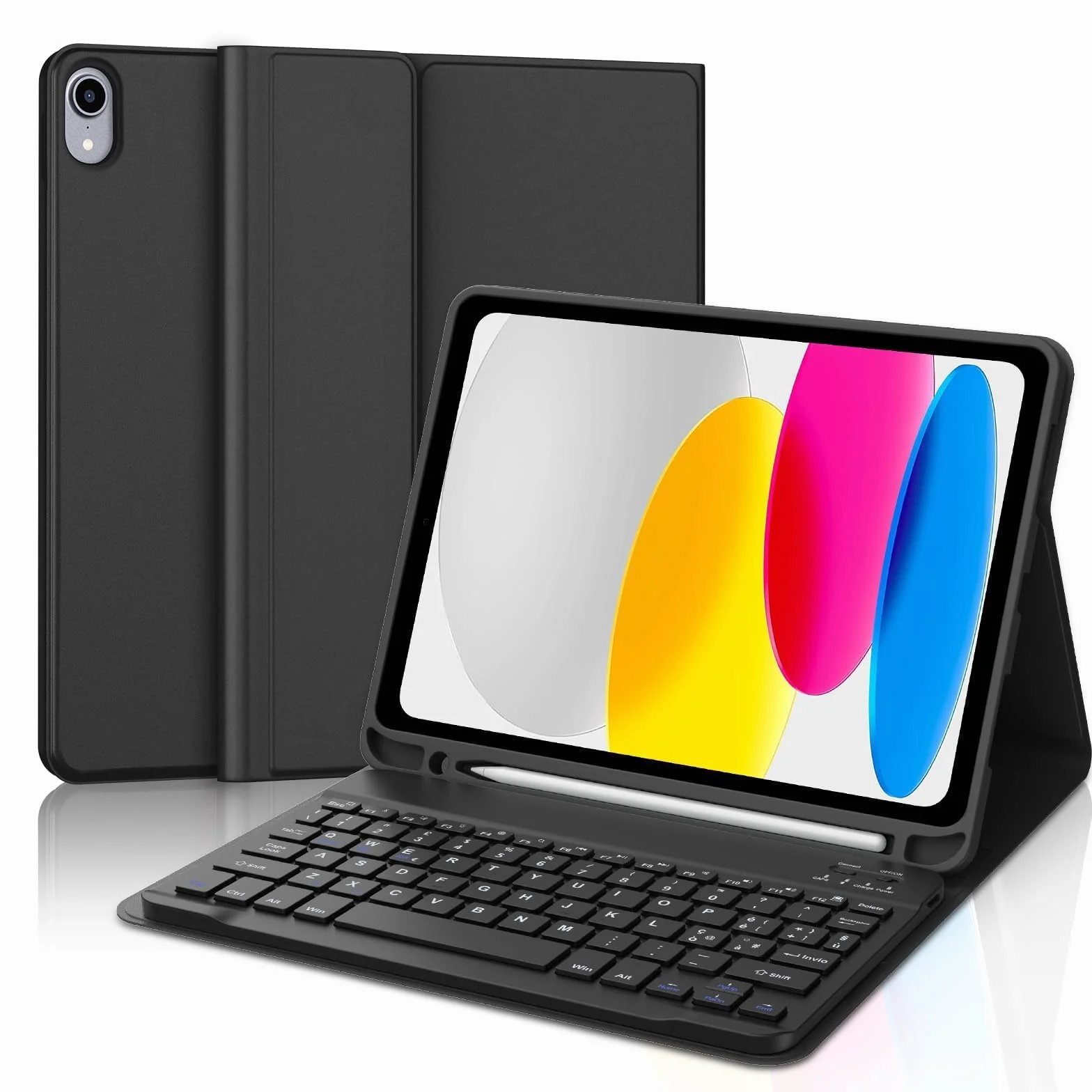 Cover con Tastiera per iPad 11 Gen 2025/10 Gen 2022, Italiano QWERTY, Senza Fili Staccabile Custodia con Portapenna, Nero