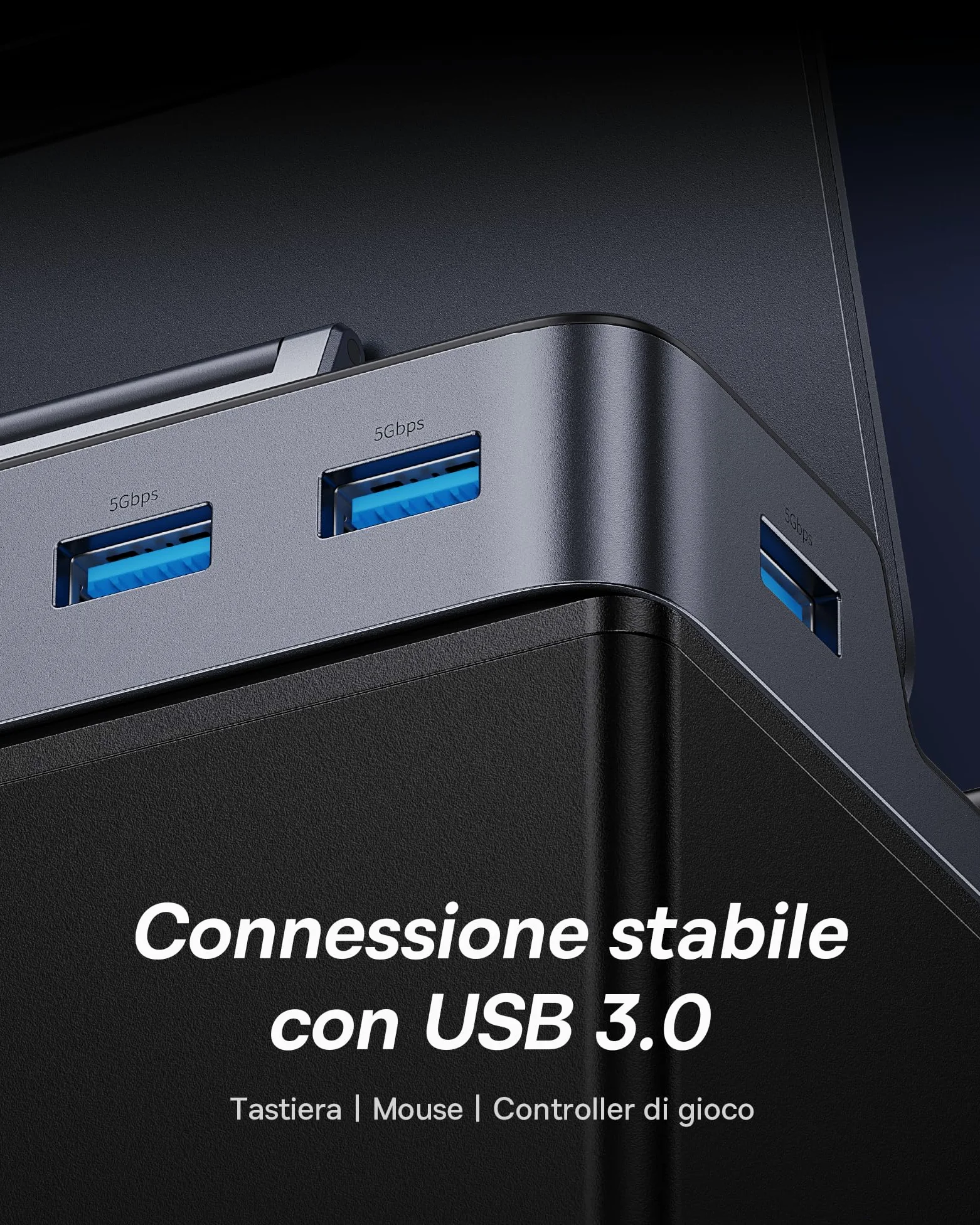 Baseus Steam Deck Dock, Docking Station 6-in-1 Per Steam Deck USB C Con HDMI 4K@60Hz, 3 Porte USB-A 3.0, Design Del Supporto Regolabile E PD 100W Per Ricarica Rapida