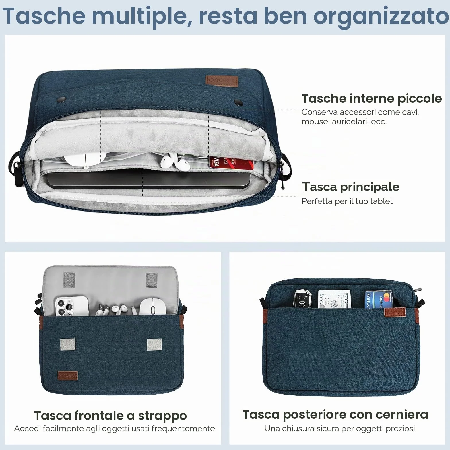 TiMOVO 9-11" Custodia per Tablet con Tracolla per iPad 10a Gen. 10.9", iPad 9a/8a/7a Gen. 10.2", iPad Air 11/Air 5a/4a Gen. 10.9", Galaxy Tab A9+/A9 Plus 11", Indaco