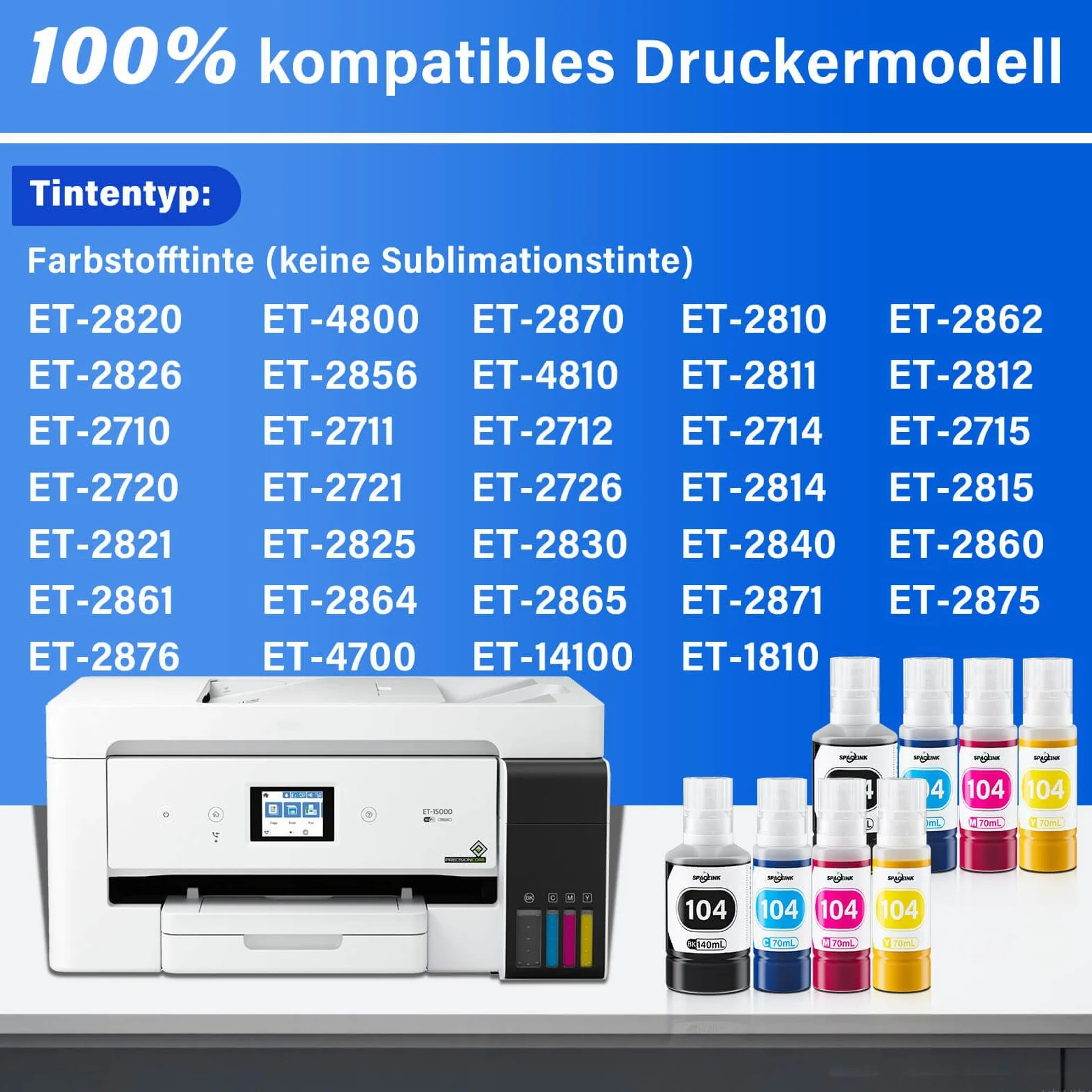 Inchiostro 104 Multipack 2 Set Compatibile per Epson 104 Inchiostro ET-2820 ET-4800 ET-2870 ET-2810 ET-2862 ET-2826 ET-2856 ET-4810 ET-2811 ET-2812 ET-2 4 ET-2 815 Stampanti (2 Neri 2 Ciano 2 Magenta