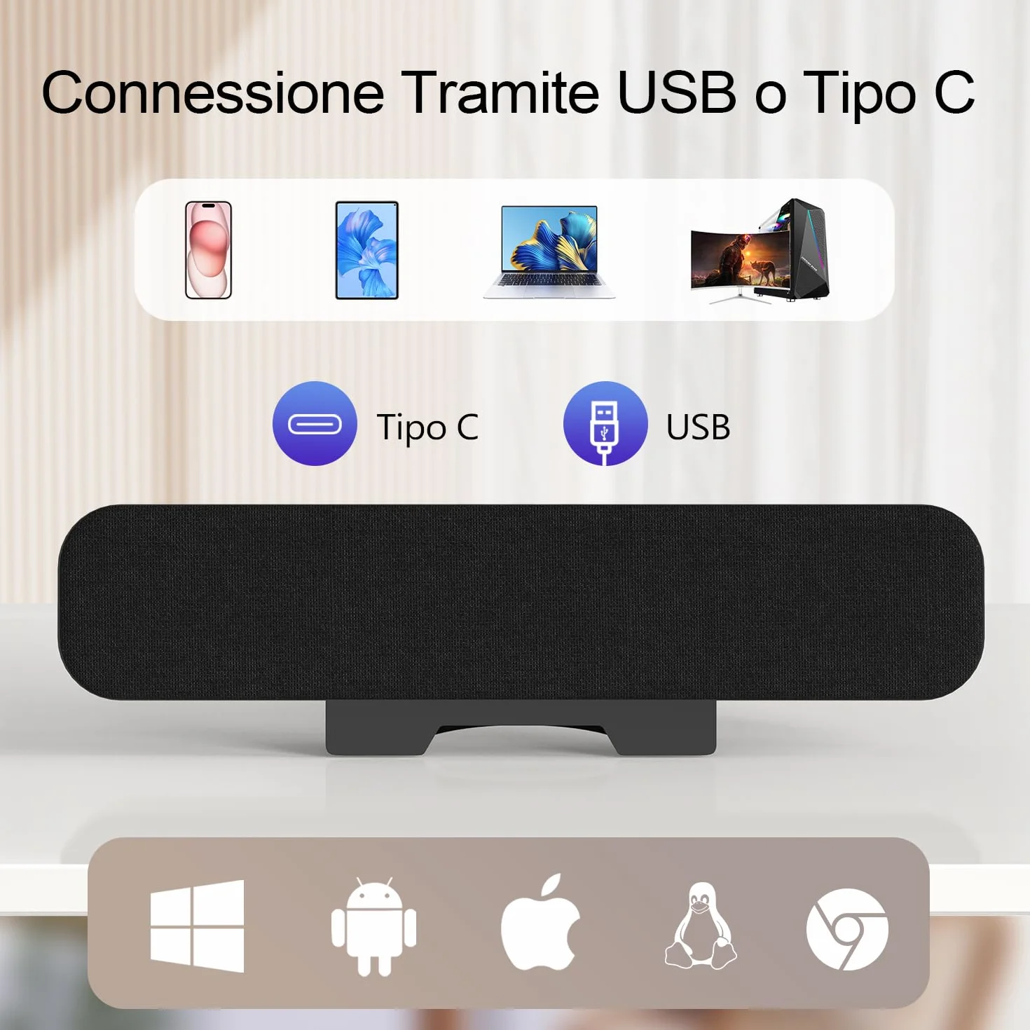 ZETIY Altoparlante per PC, Casse USB Portatile Mini Soundbar, Alimentazione USB, Monitorare per Telefono, Notebook, Laptop, Desktop - Plug and Play (Nero)