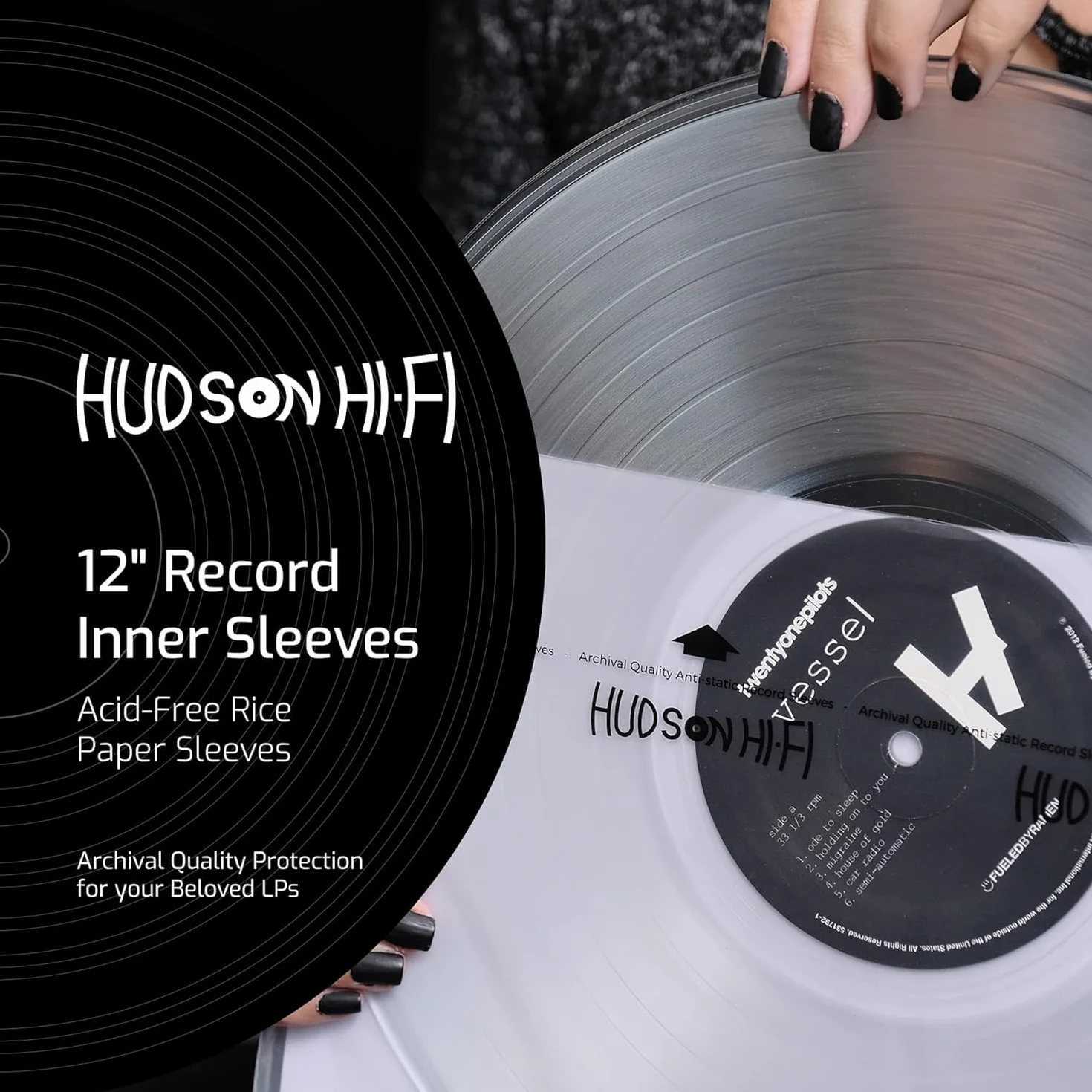 Hudson Hi-Fi Confezione da 50 custodie interne antistatiche per dischi in vinile, resistenti, trasparenti, proteggono i tuoi album LP da graffi, polvere e sporco, in carta di riso senza acidi, per