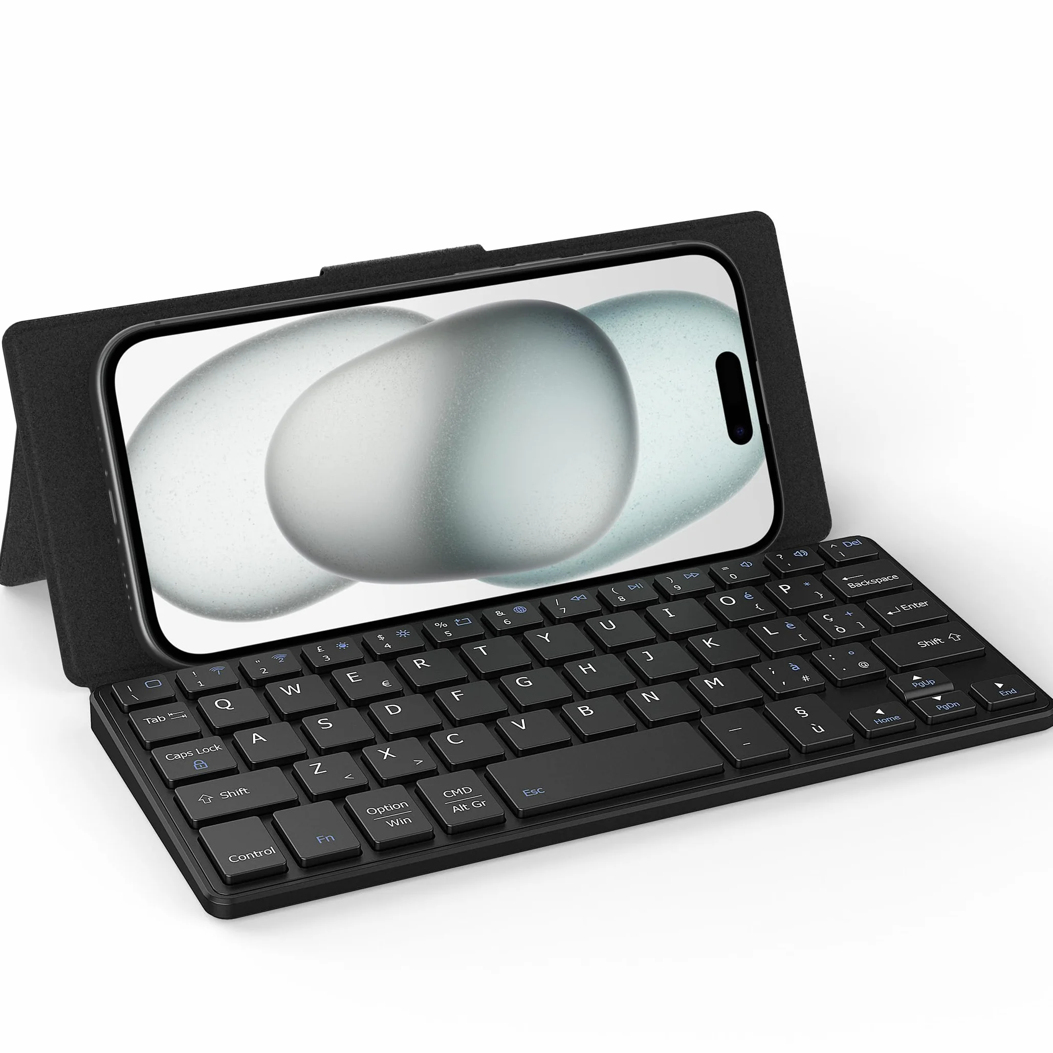 CACOE Tastiera Bluetooth Con Supporto, Mini Portatile Super Leggero, Pieghevole, A Doppio Canale per Cellulare, Smartphone e Altro iOS Android Windows, Nero