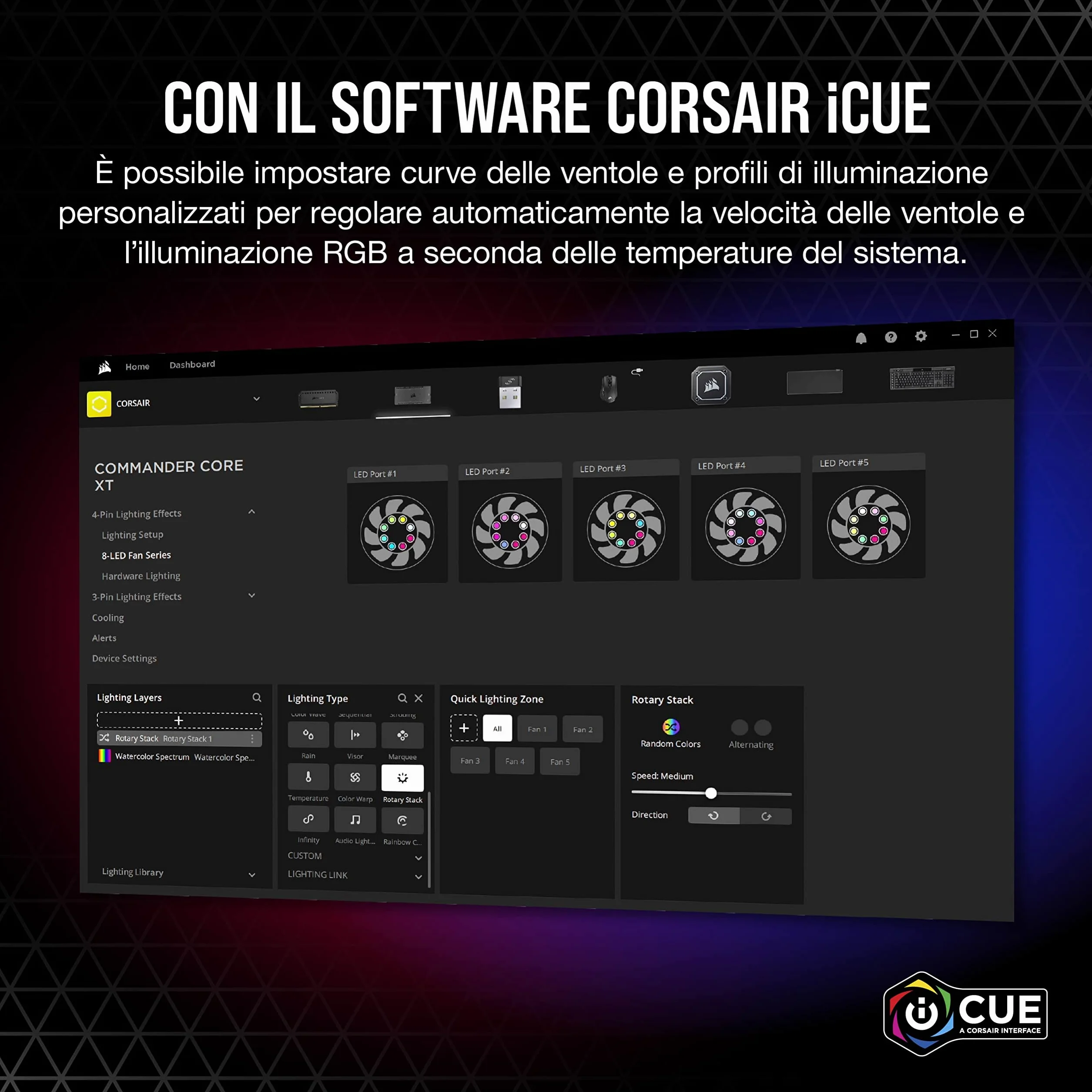 Corsair iCUE COMMANDER CORE XT, Controller digitale per la velocità delle ventole e l'illuminazione RGB (Fino a sei PWM ventole e 264 LED RGB, modalità Zero RPM, monitoraggio temperatura) Nero