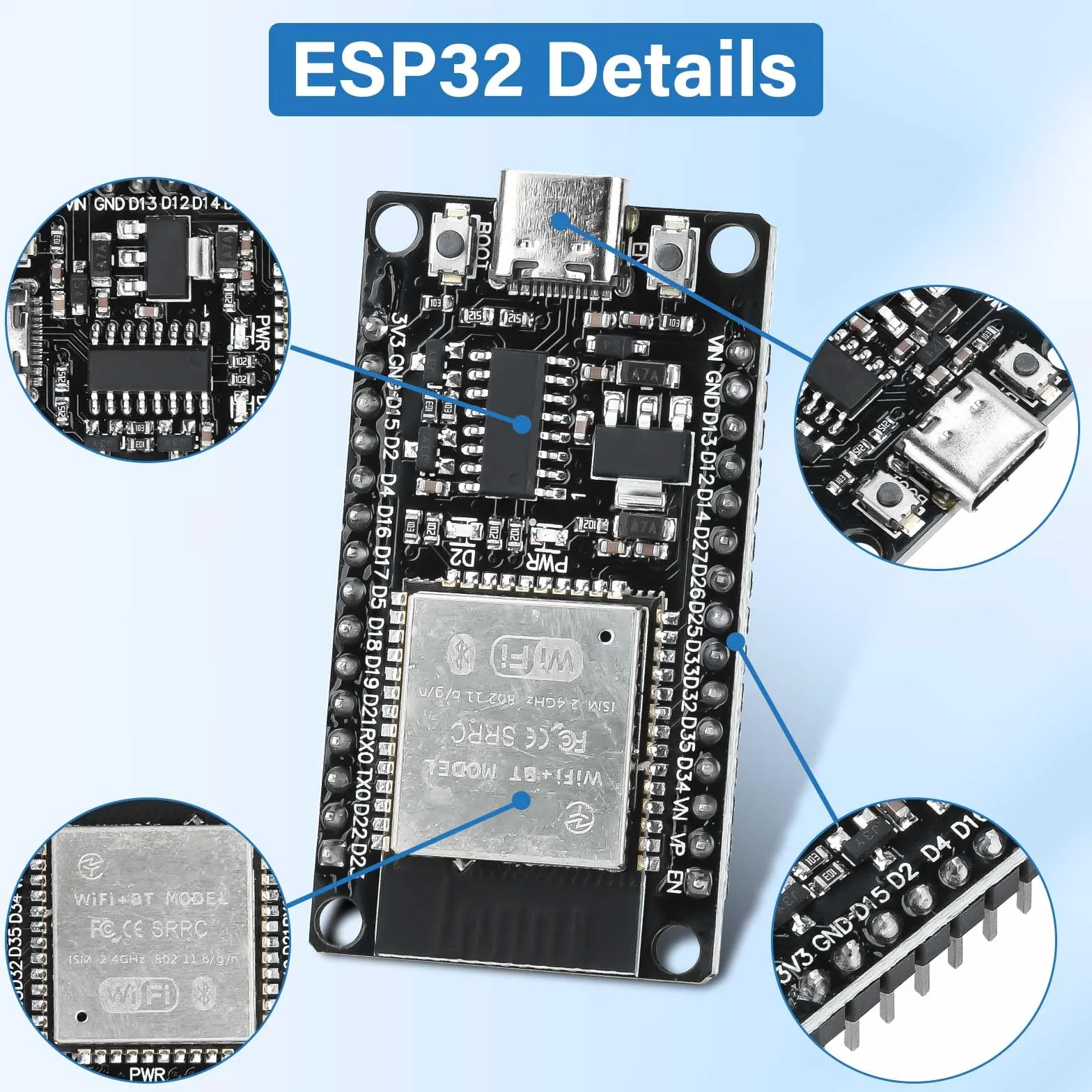 Diymore 2 pezzi per ESP32 Scheda di sviluppo Nodemcu per ESP32 NodeMCU Modulo USB C 2.4 GHz WLAN WiFi Bluetooth CH340 Chip