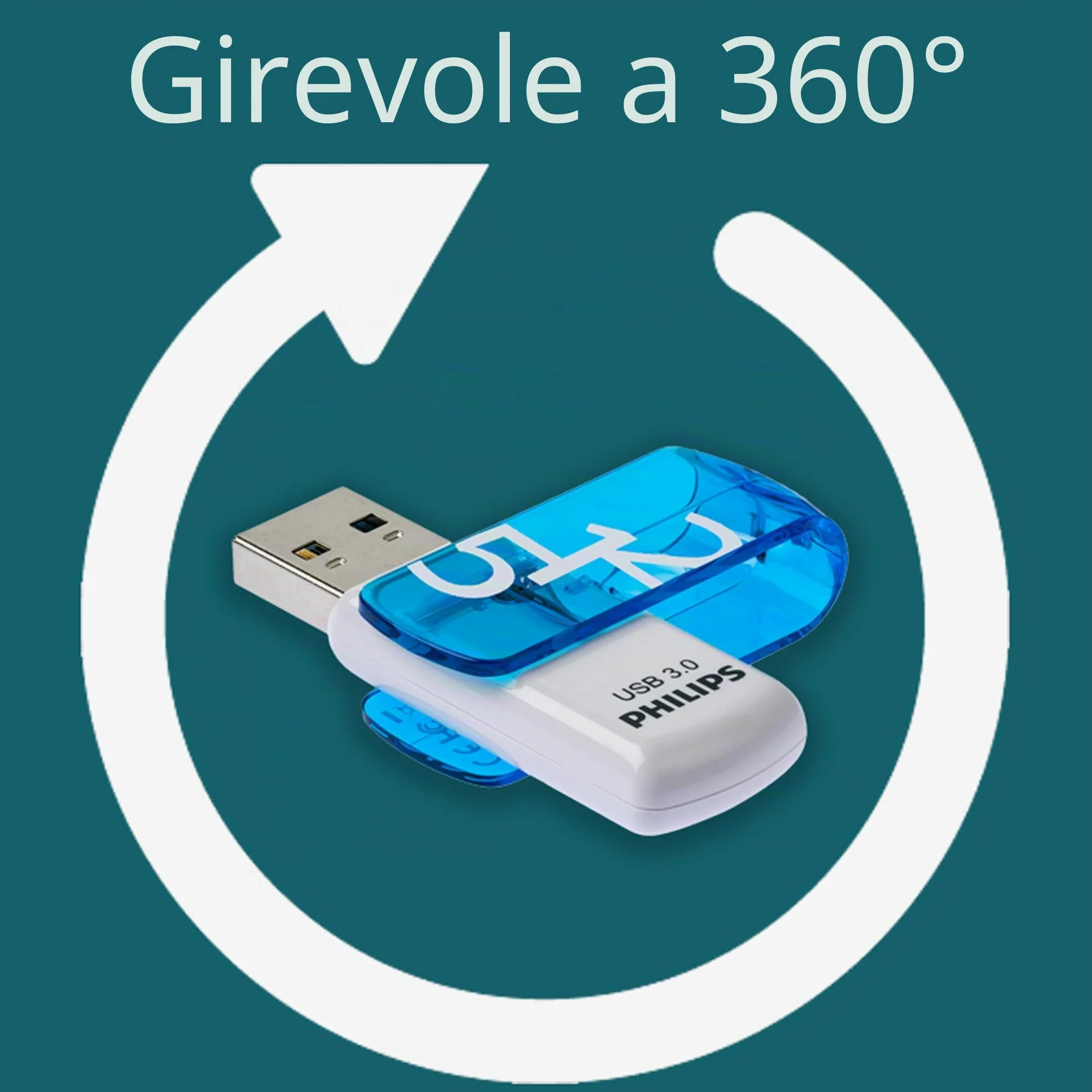 Philips Vivid Edition Super Speed USB 3.0 unità flash USB 512 GB con cappuccio girevole per PC, laptop, computer, archiviazione dati, velocità di lettura fino a 120 MB/s