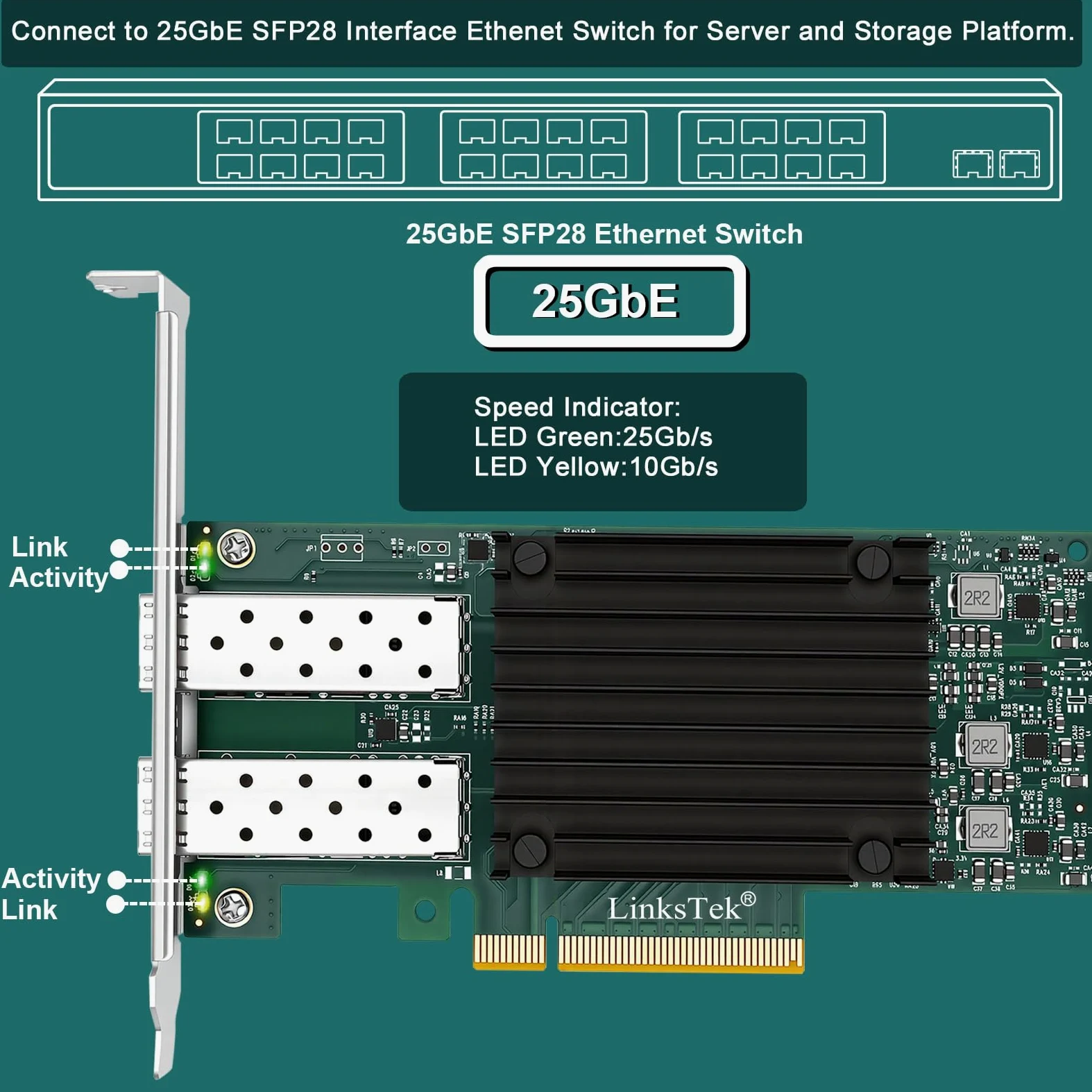 Adattatore Ethernet RDMA intelligente con porte in fibra SFP28 Dual 25GbE per server di virtualizzazione e archiviazione, controller Ethernet Mellanox ConnectX-4 Lx EN MT27711A0, 2X 25GbE PCIE 3.0 X8