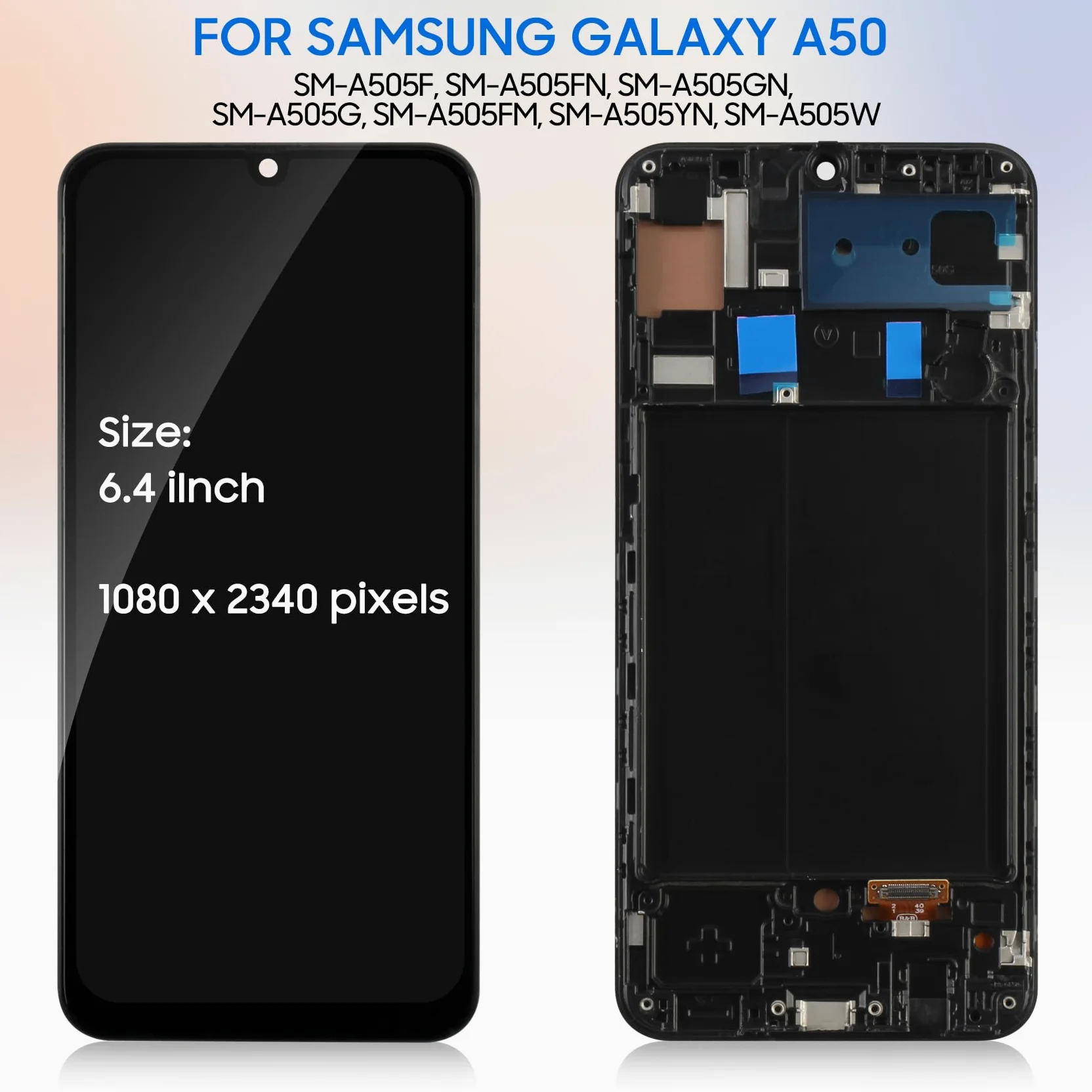 LADYSON OLED Schermo LCD per Samsung Galaxy A50 A505 SM-A505FN/DS A505F/DS LCD Display Touch Screen Digitizer Assemblaggio Kit con Strumenti (Nero con Cornice,Non per A50S)