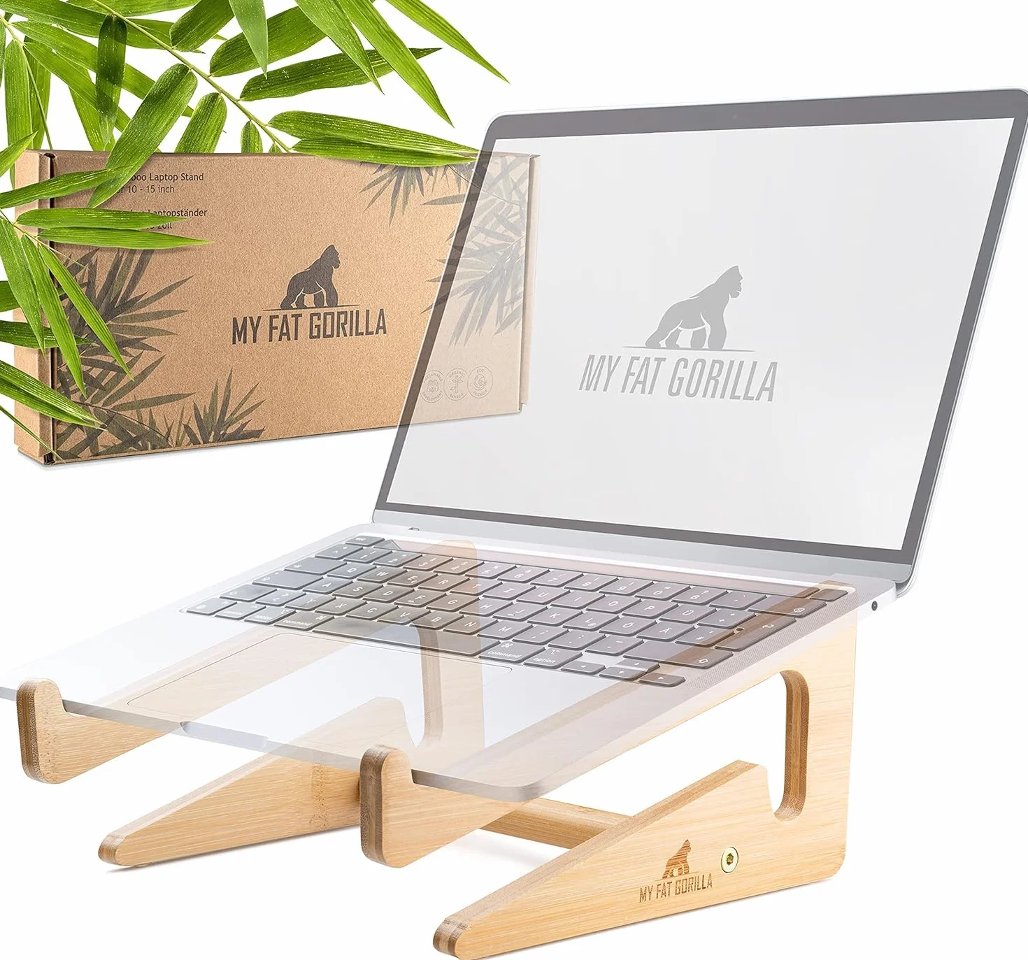 MY FAT GORILLA Supporto PC Portatile Legno Bambù – Rialzo PC Portatile per MacBook & Notebook – Supporto Laptop Scrivania – Alzata PC da Scrivania Bambù per 10-15 pollici