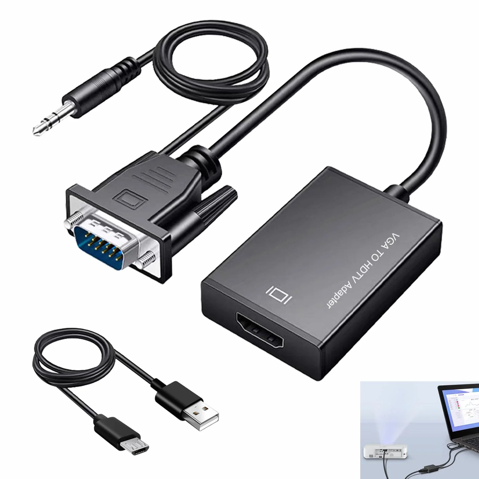 Adattatore da VGA a HDMI, 1080P Convertitore VGA Maschio a HDMI Femmina con Cavo Audio da 3,5 mm e Cavo USB, Compatibile con PC Desktop Laptop Monitor Proiettore HDTV, per Trasmissione Video e Audio