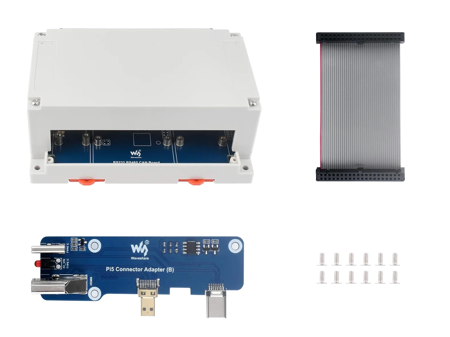 Waveshare Isolated RS232/RS485/CAN/CAN FD Expansion Board, Compatible with Raspberry Pi 5/4B, Expands 2X RS485, 1x RS232/CAN FD/CAN, Extending NVME/ETH/USB and 4G/5G by PCIe, Wall-mount & Rail-mount