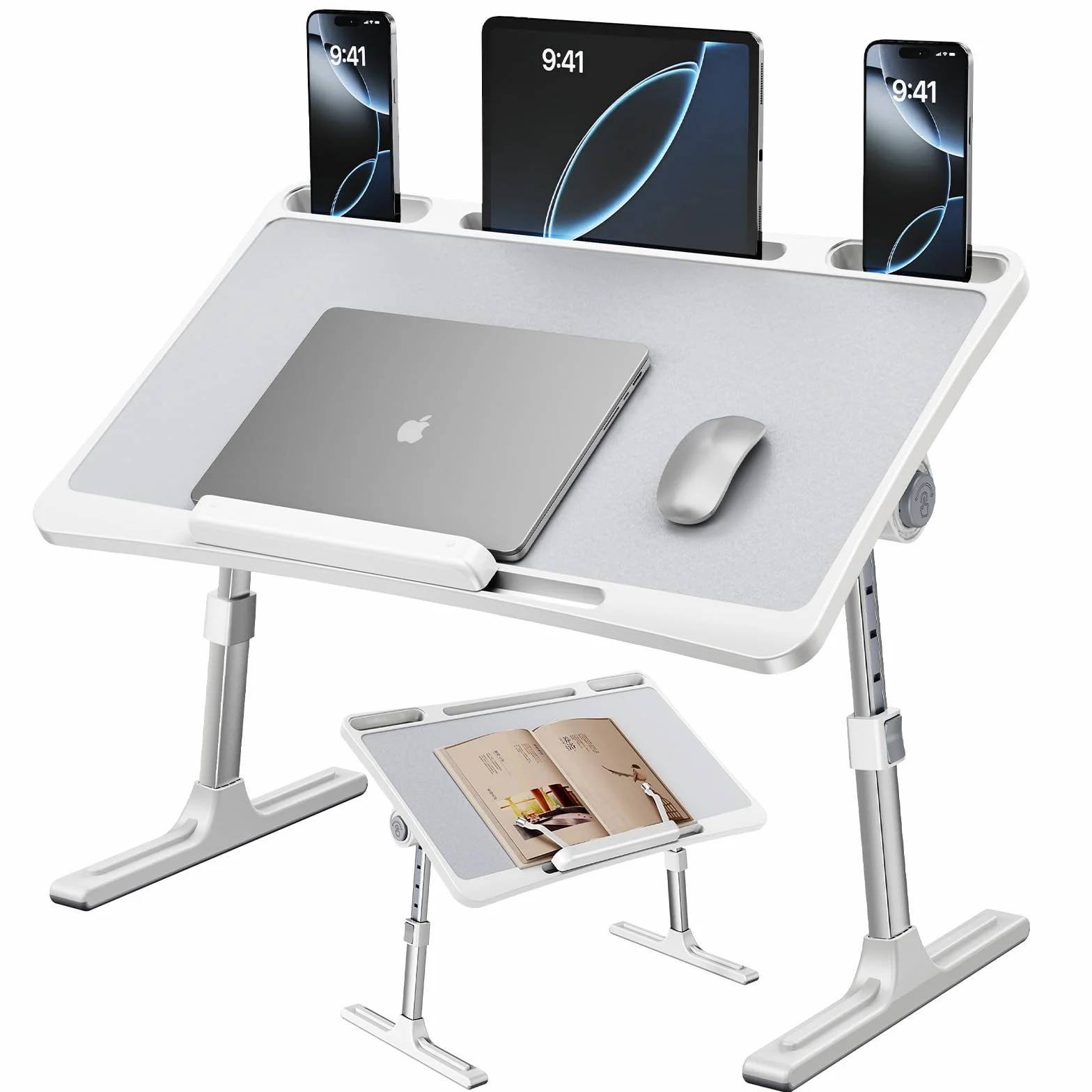 Tavolo per computer portatile, tavolo da letto pieghevole, regolabile in altezza, compatibile con laptop da 17" per divano, letto, tablet, colazione, vassoio per libri