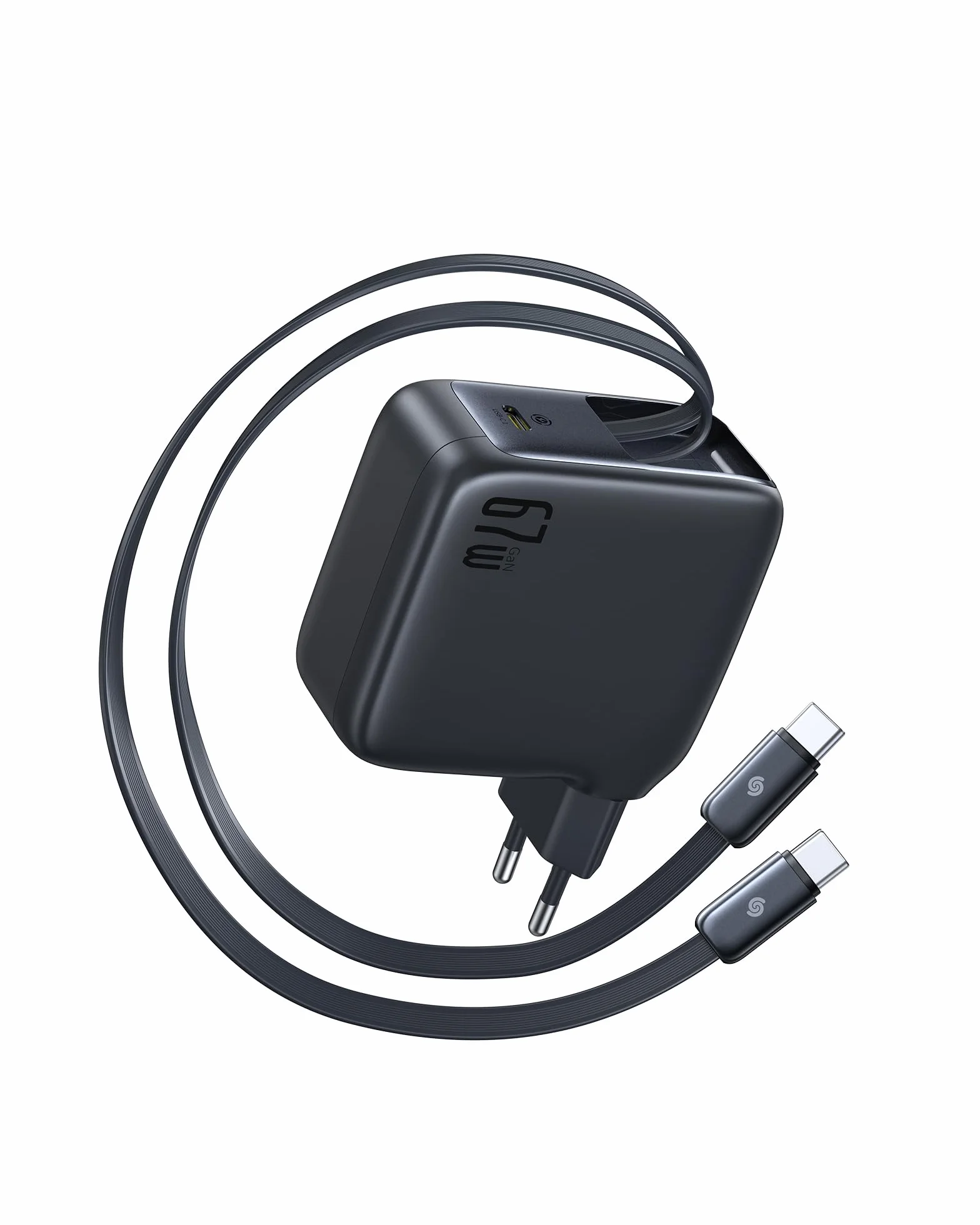 Baseus Enercore Caricatore USB-C 67W GaN Compatto con 2 Cavi Arrotolabili, Porta USB-C