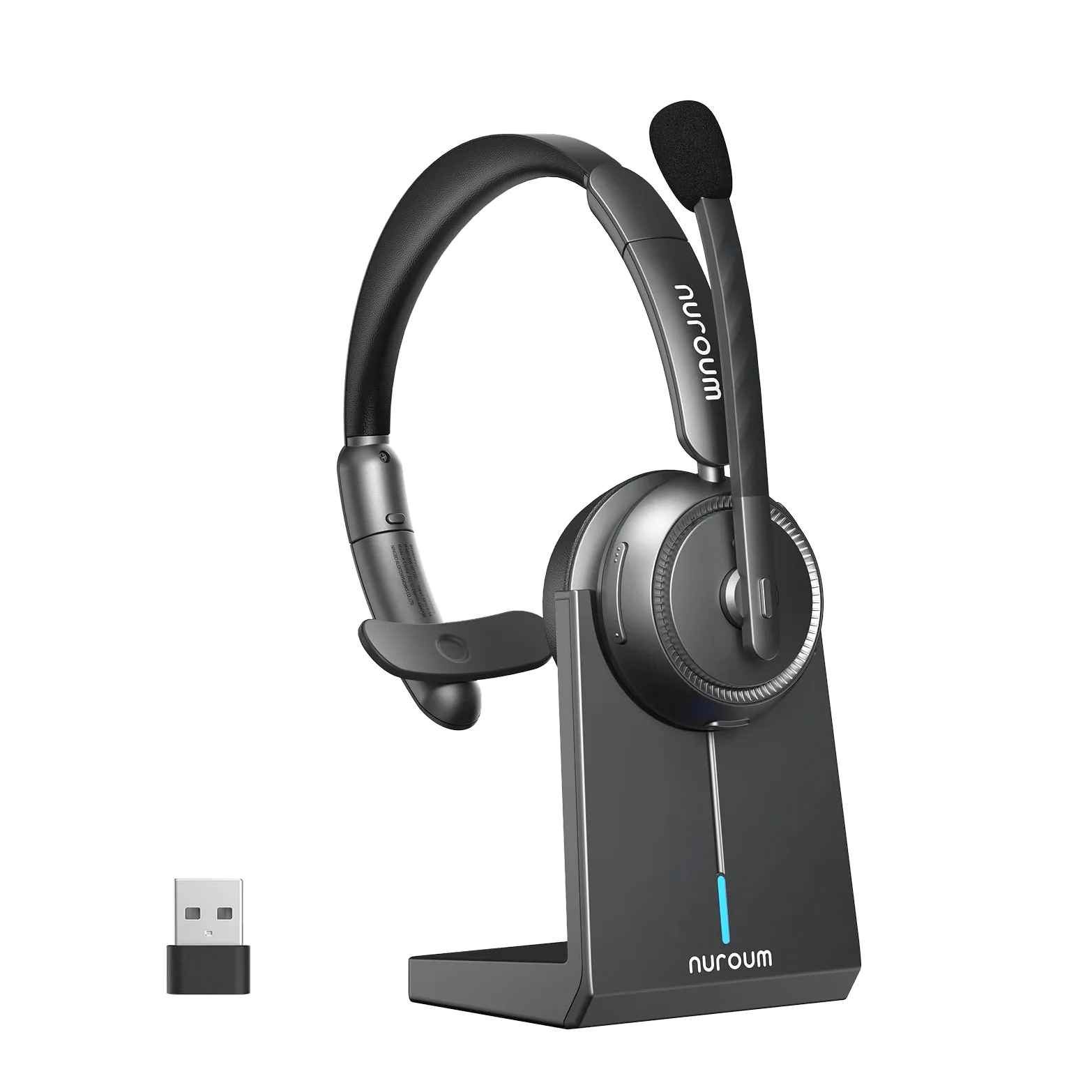 Nuroum HP31S 2026 Cuffie con Microfono Bluetooth,Cuffie Wireless ENC a Cancellazione di Rumore,Stazione di Ricarica, Dongle,USB-A&C,Bluetooth 5.4, 45H per Cuffie Call Center/Lavoro/Camion/Chiamate