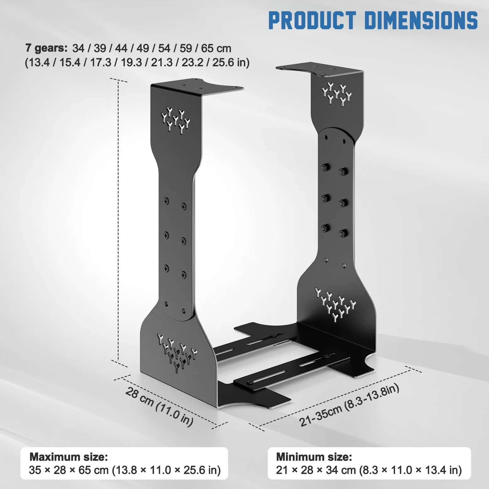 Supporto per PC sotto la scrivania, supporto per PC con capacità di carico di 35 kg, regolabile in altezza (34-65 cm), supporto universale per computer, per ufficio, casa e posto di lavoro