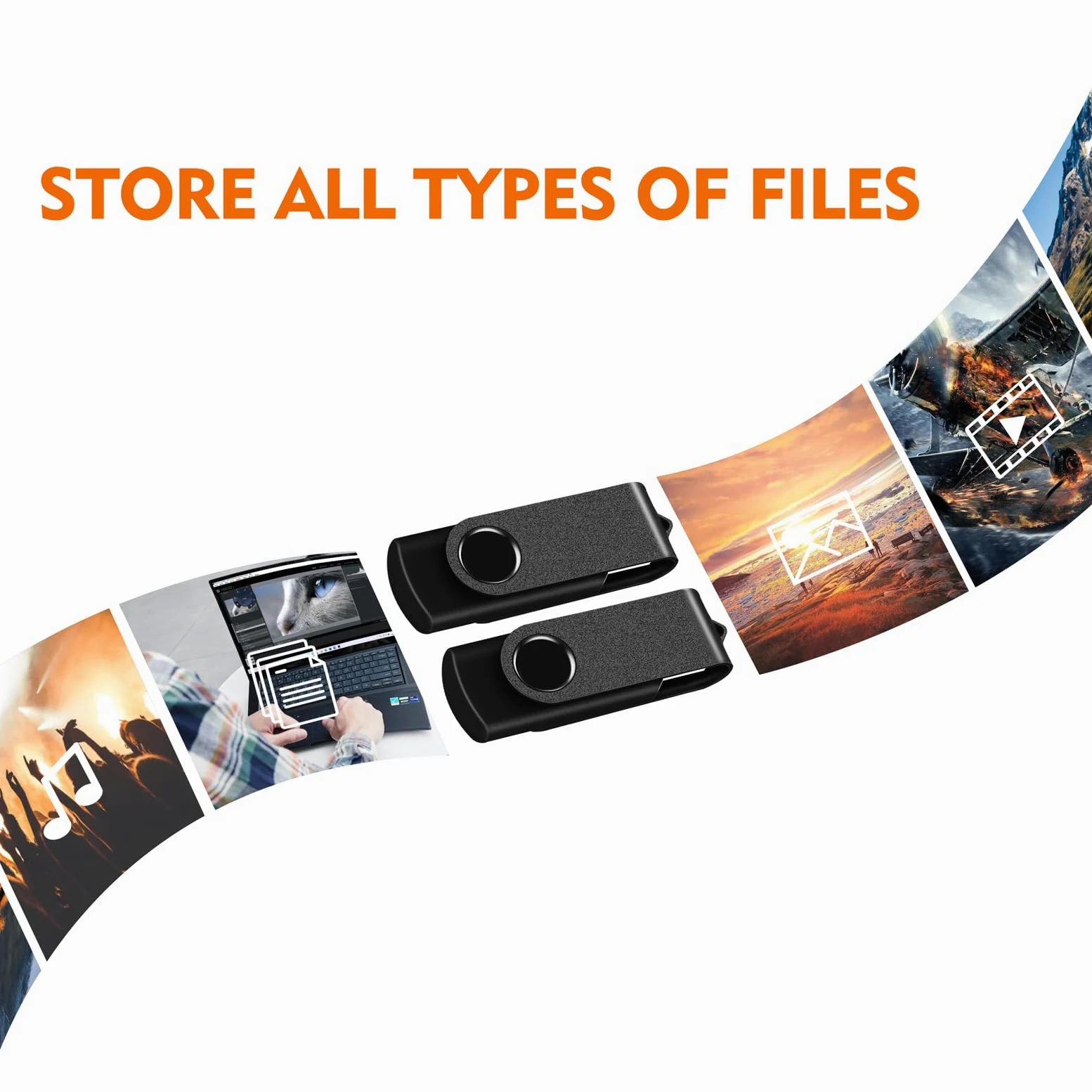 AreTop - Chiavetta USB da 64 GB, confezione da 10 unità USB 2.0 | Bulk - Chiavette USB girevoli per archiviazione dati, uso domestico e ufficio, confezione da 10, 64 GB, colore: nero