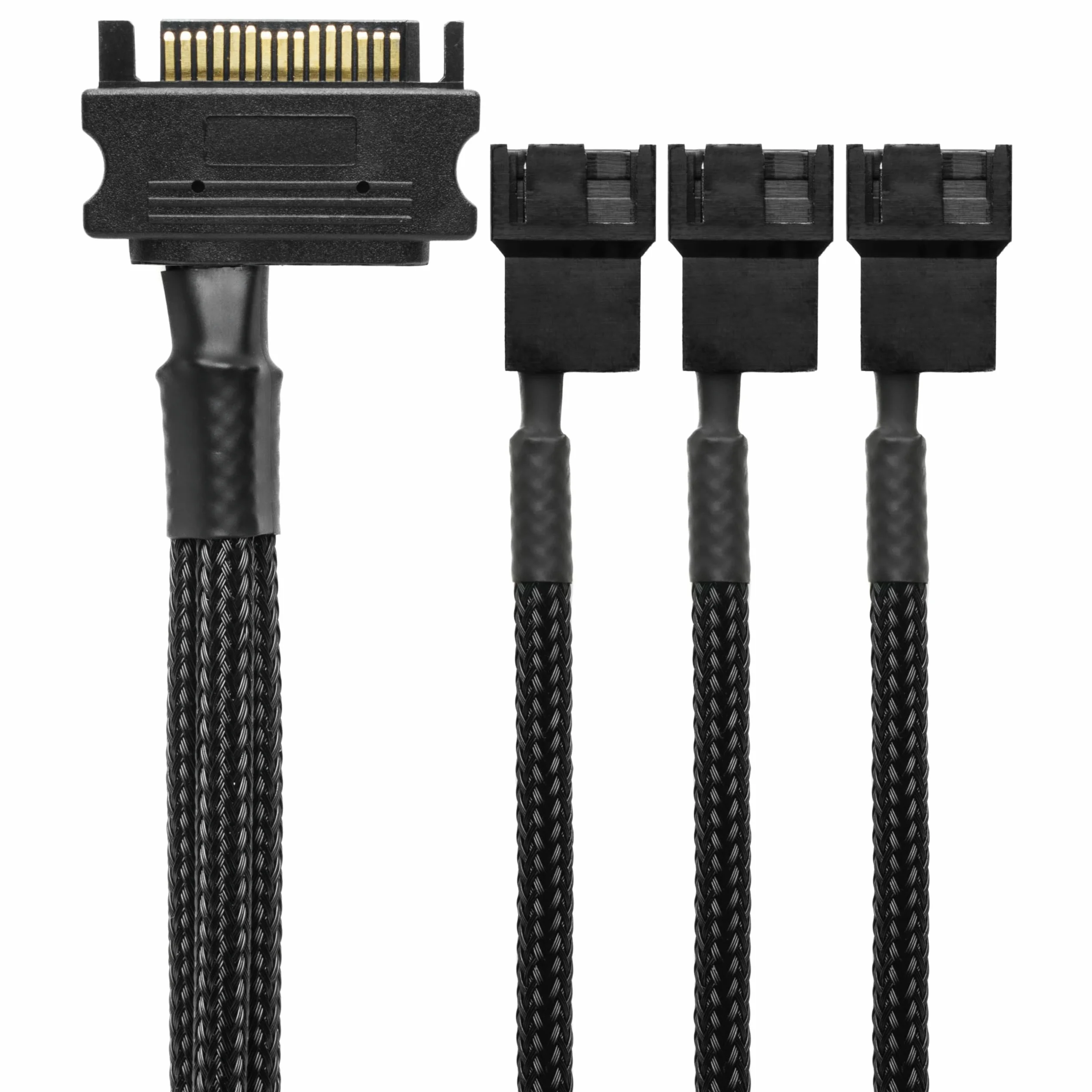 CRJ - Cavo adattatore di alimentazione per ventola SATA a 3 PC, 15 pin, 30 cm, con guaina nera, alimenta fino a tre ventole di raffreddamento per computer a 3 e 4 pin da un connettore di alimentazione
