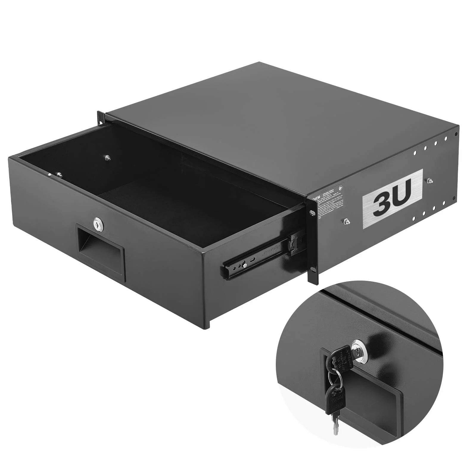 VEVOR Cassetto per Montaggio su Rack 3U 22,68 kg Bloccabile Scorrevole Serratura Fori Cavi Armadio AV Rete 482 mm