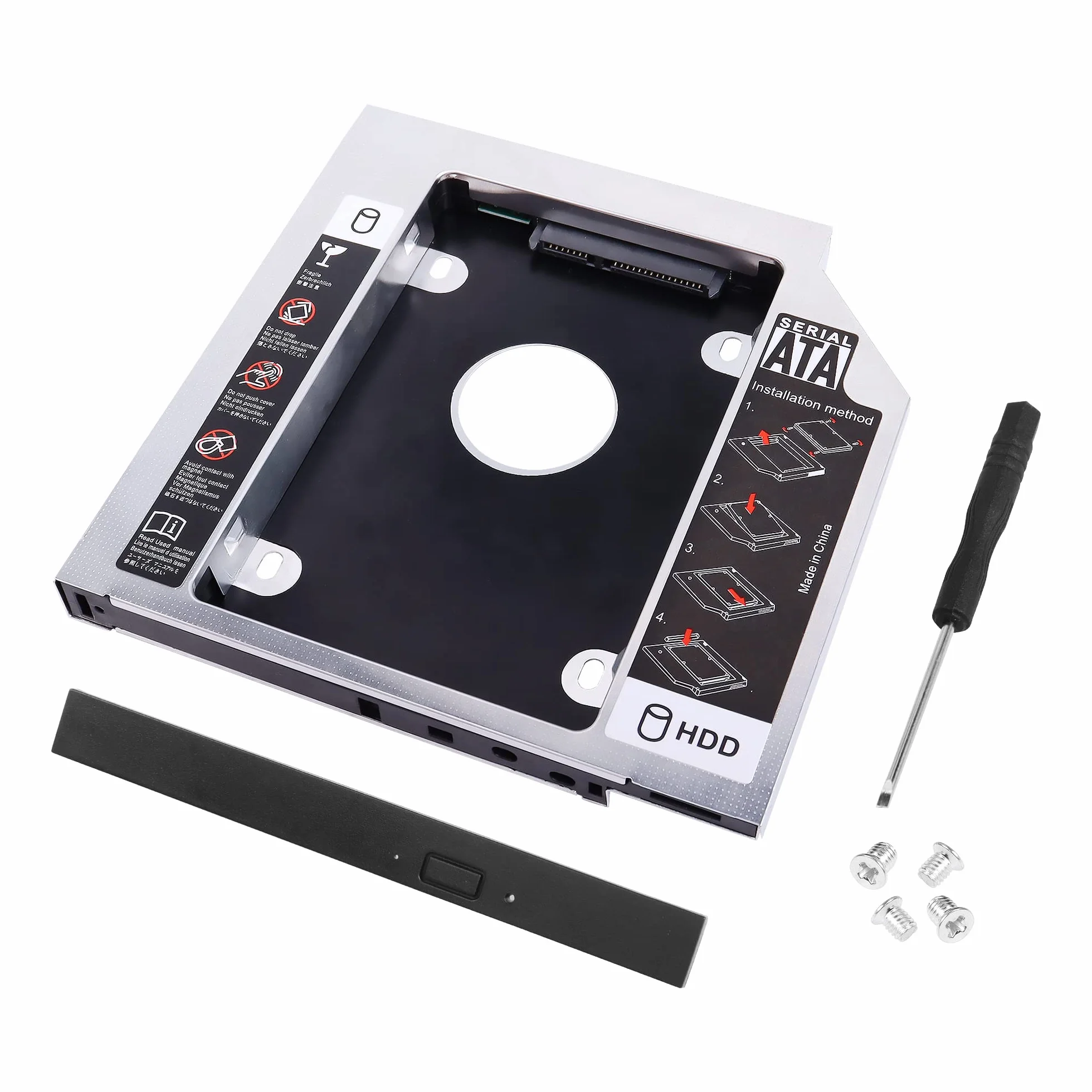 YAODHAOD SATA 2nd SSD HDD Hard Disk Caddy Tray Universale 12,7 mm 2,5 '' SSD HDD Hard Drive Enclosure SATA-III Laptop Hard Disk Holder per CD/Dvd-Rom Ottico SuperDrive Tray Drive Slot (Alluminio)