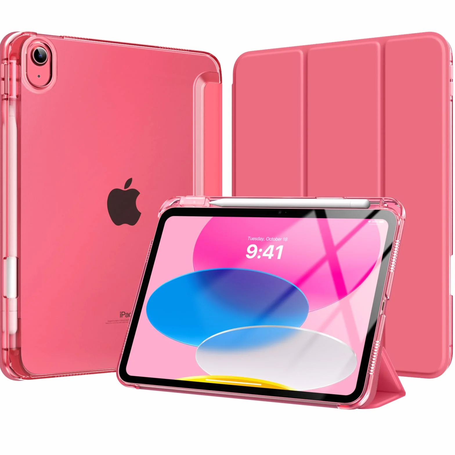 MoKo Custodia per iPad 11 Pollici (A16) 11a Generazione, iPad 10a Gen 10,9" 2022 con Portapenna, Trifold Sottile, Anguria Rosa