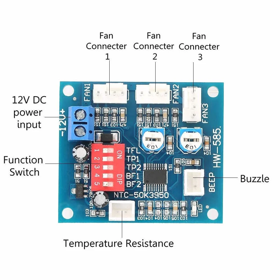 Modulo Regolatore Velocità Ventola PWM, Regolatore Ventola Termostato DC12V a 4 fili con sensore Scheda Regolatore fai-da-te per PC + funzione Allarme Sonda Buzzle