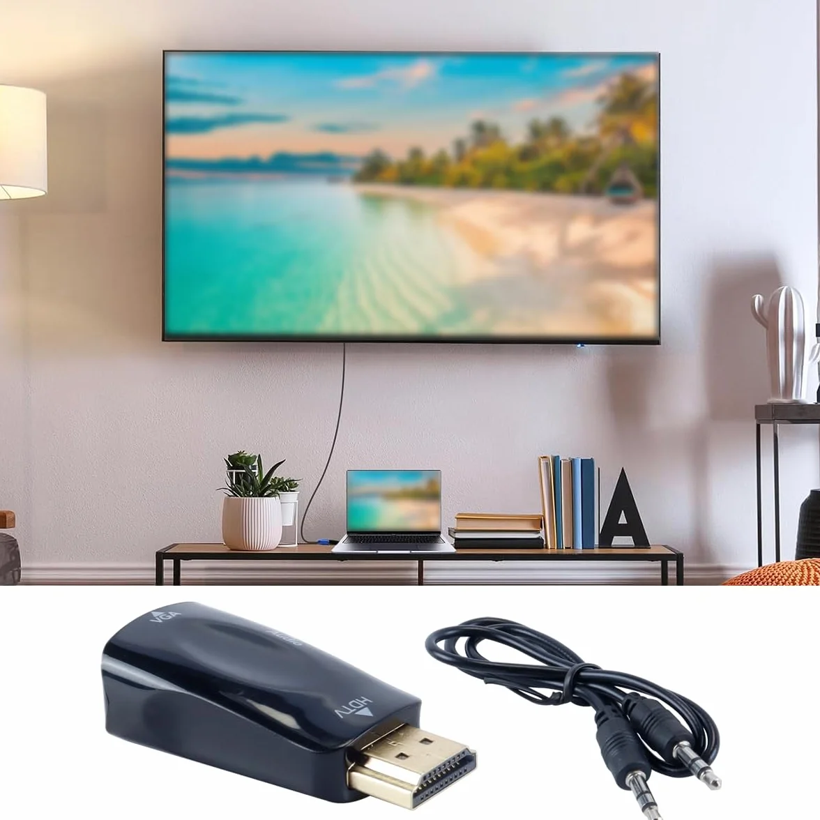 Adattatore Da HDMI a Jack 3,5, Convertitore Da HDMI Femmina a VGA Femmina HD 1080P Con Cavo Jack Audio Da 3,5 Mm