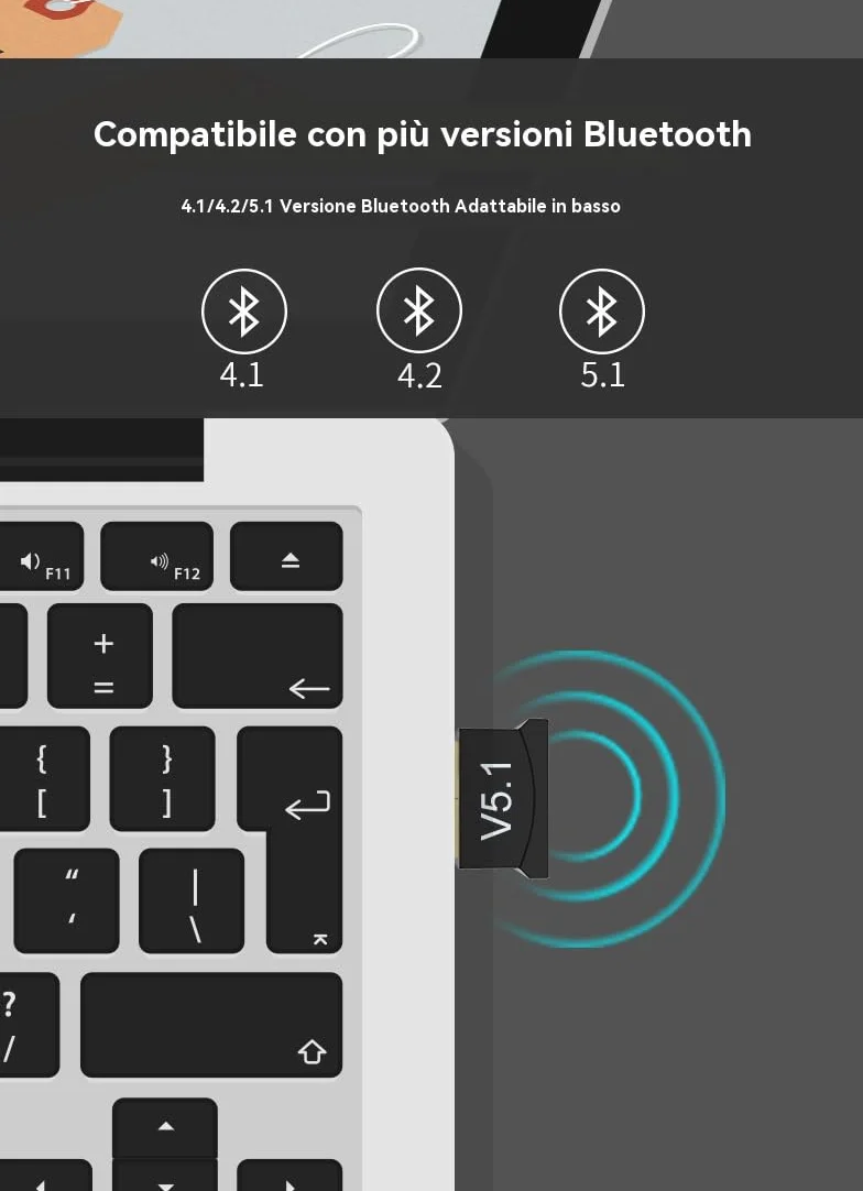 Adattatore Bluetooth 5.1 usb, Chiavetta Bluetooth per PC Laptop EDR Dongle USB Bluetooth Compatibile con Windows 11/10/8.1/7/linux
