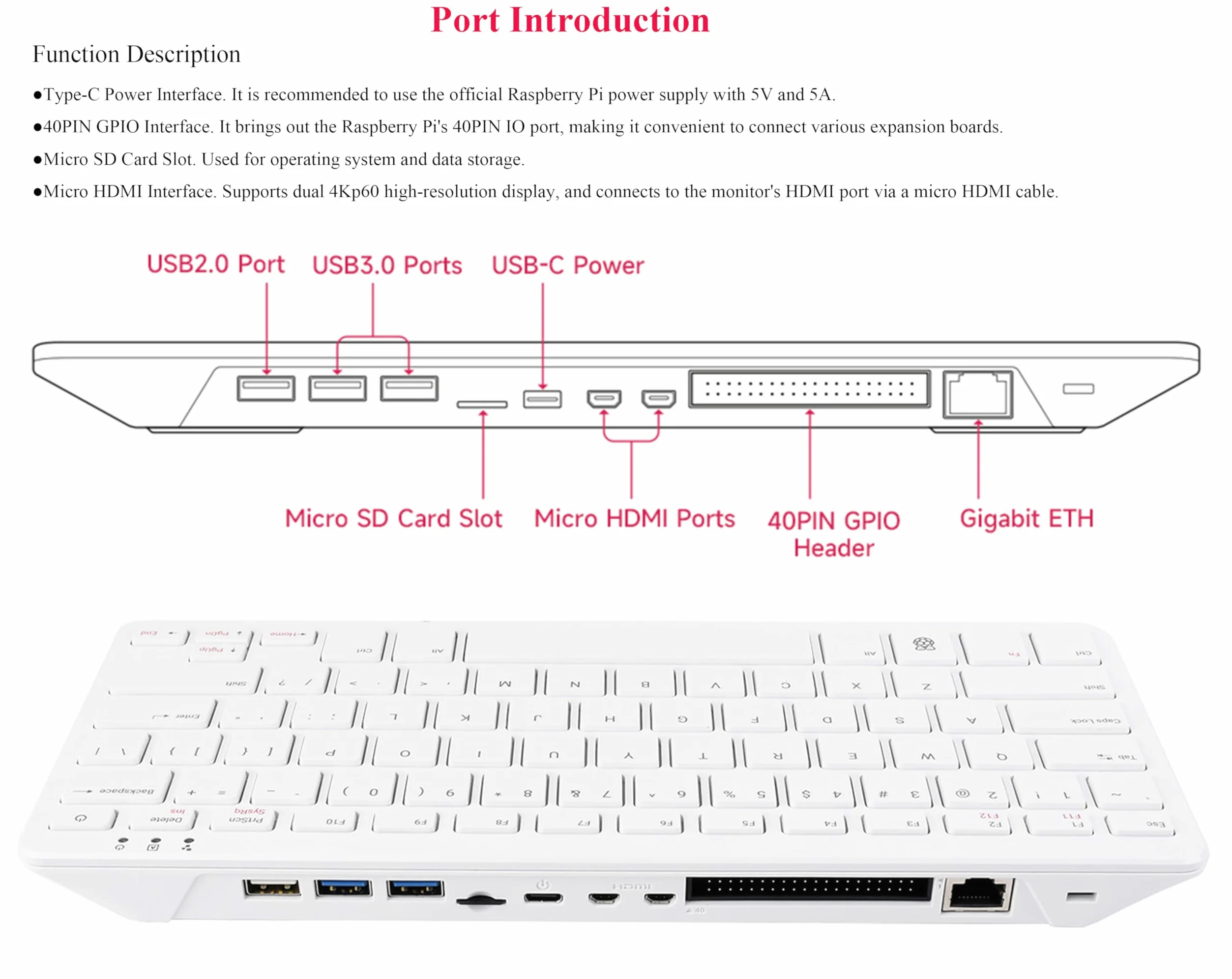 Kit base Pi 500 compatibile con Raspberry Pi 500, potente tastiera computer, stesso processore quad-core a 64 bit, supporto WiFi/Bluetooth, viene fornito con scheda micro SD ufficiale da 32 GB (6