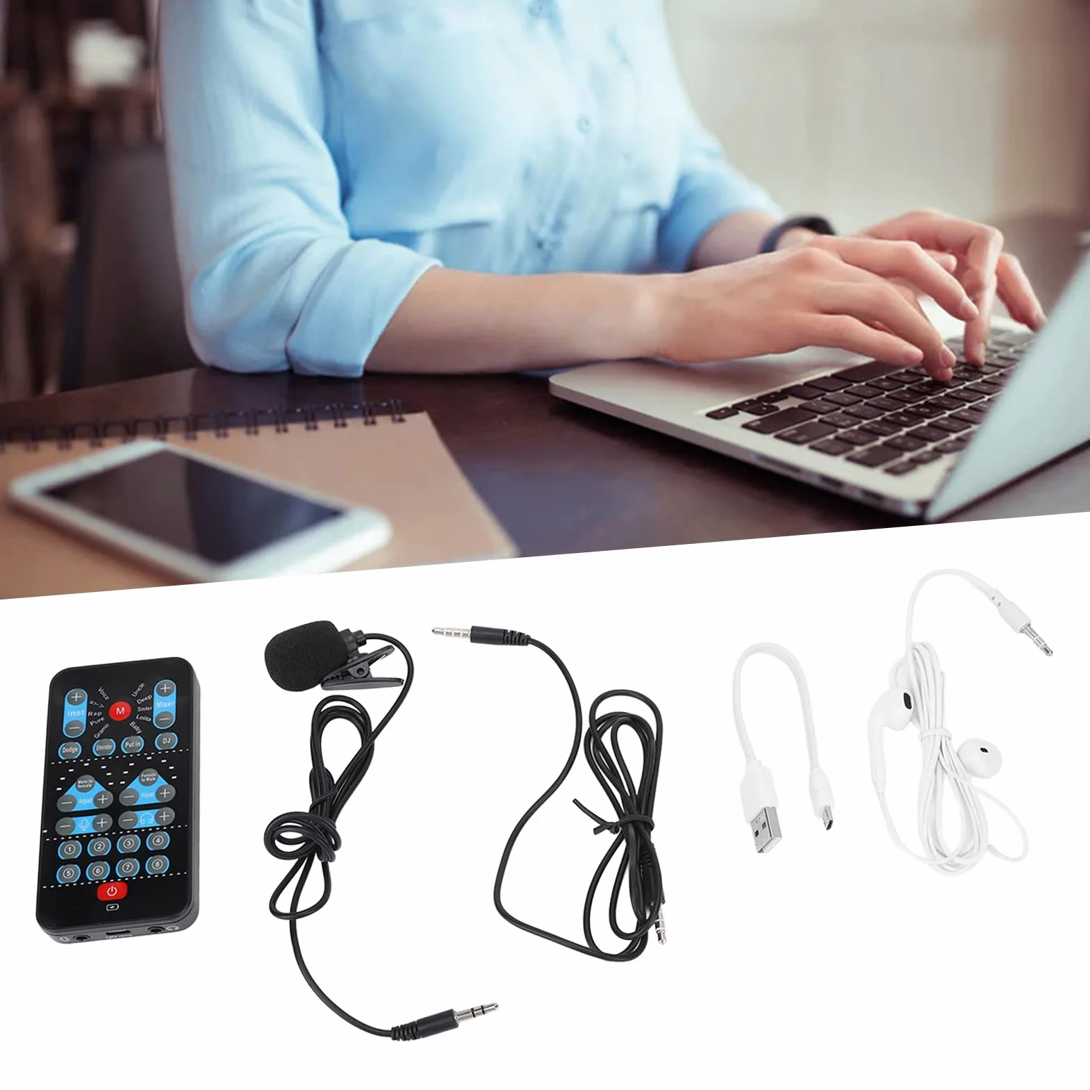 Mini Cambia Voce, 8 Effetti Sonori Supportano L'abbellimento Multilingue, Scheda Audio Portatile per Streaming Live, Telefono Cellulare, Computer