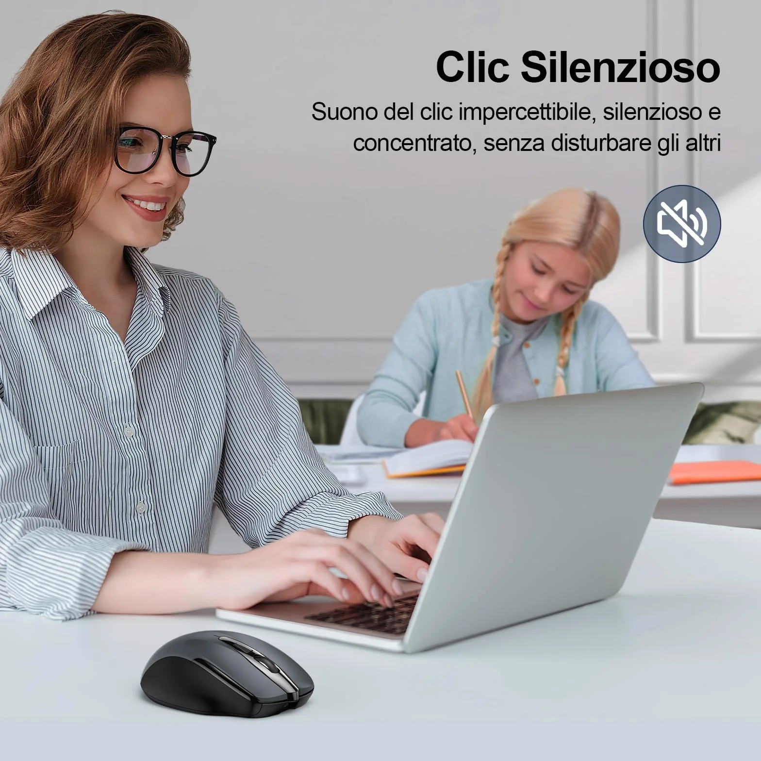 TECKNET Mouse Wireless Ricaricabile, Silenzioso Mouse Senza Fili, Riduzione Rumore Fino a 90%, 4800 DPI, 6 Pulsanti Mouse Ergonomico, 2.4G Mouse USB Compatibile con PC Portatile, Mac, Laptop