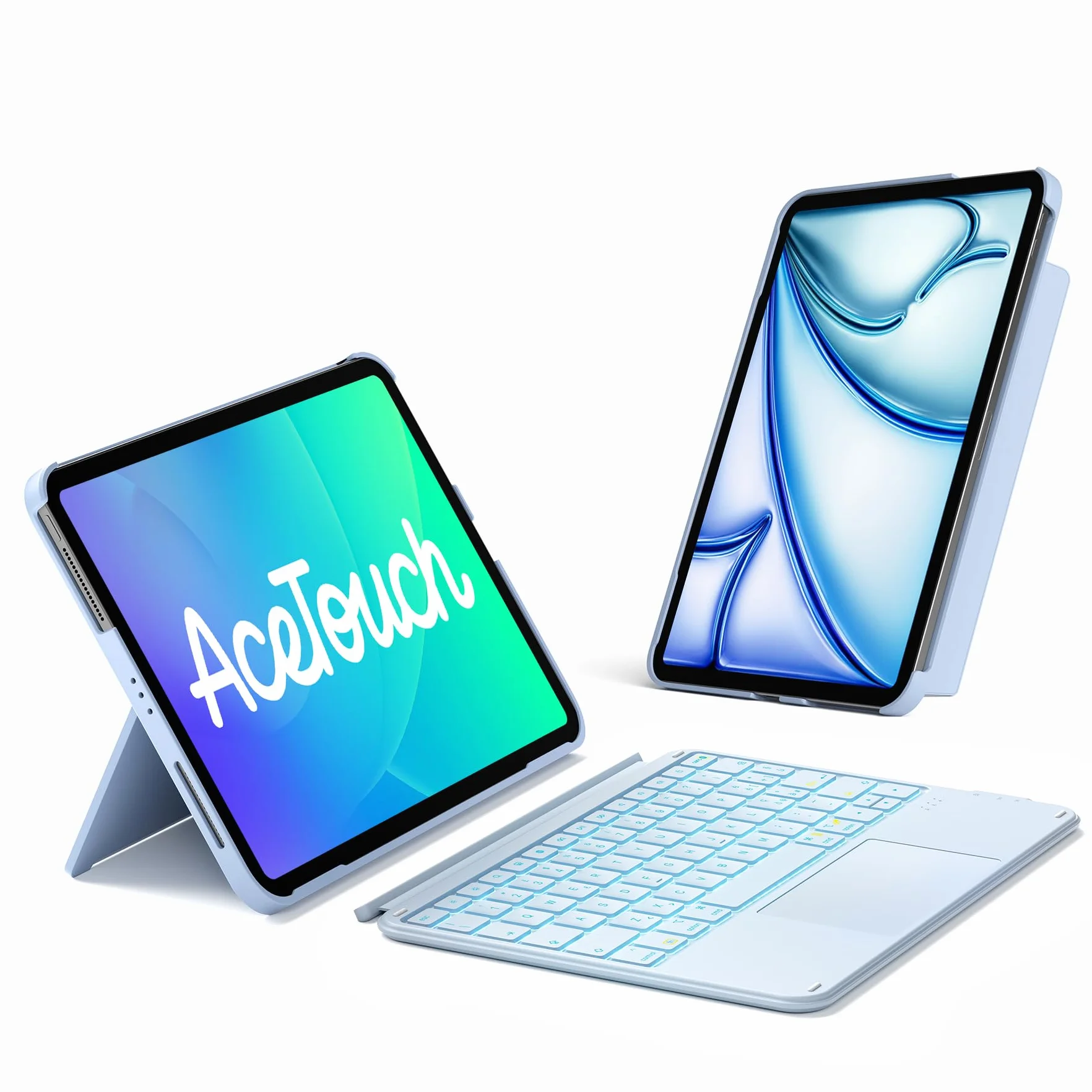 Inateck Custodia Tastiera per iPad 10a/11a Gen (2025 A16), Air 11" M4/M3/M2, Air 6/5/4a, Pro 11 4a-1a, 7 Colori Retroilluminate, Tastiera Ultralight Rimovibile con Touchpad, AceTouch KB04122-RGB,Blu