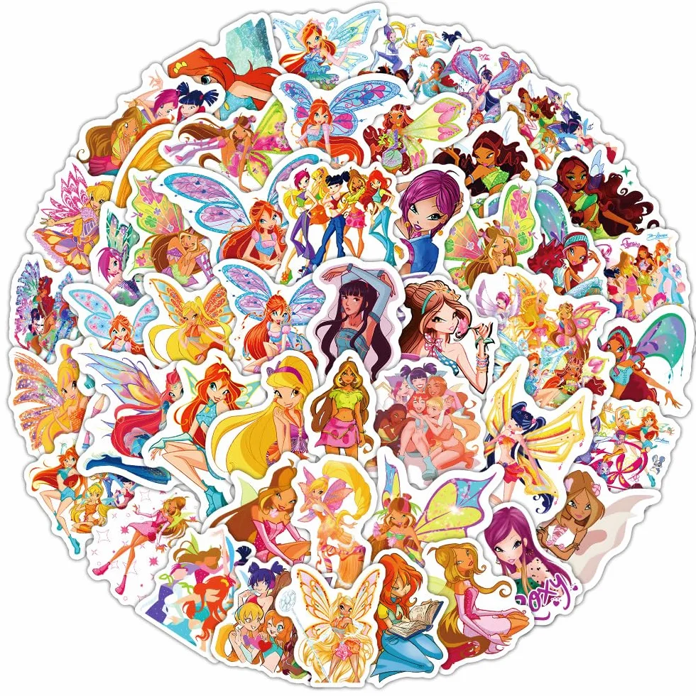 Winx adesivi 60 pezzi per bottiglie d'acqua Skateboard per computer portatile, simpatico adesivo regalo per bambini adolescenti impermeabili
