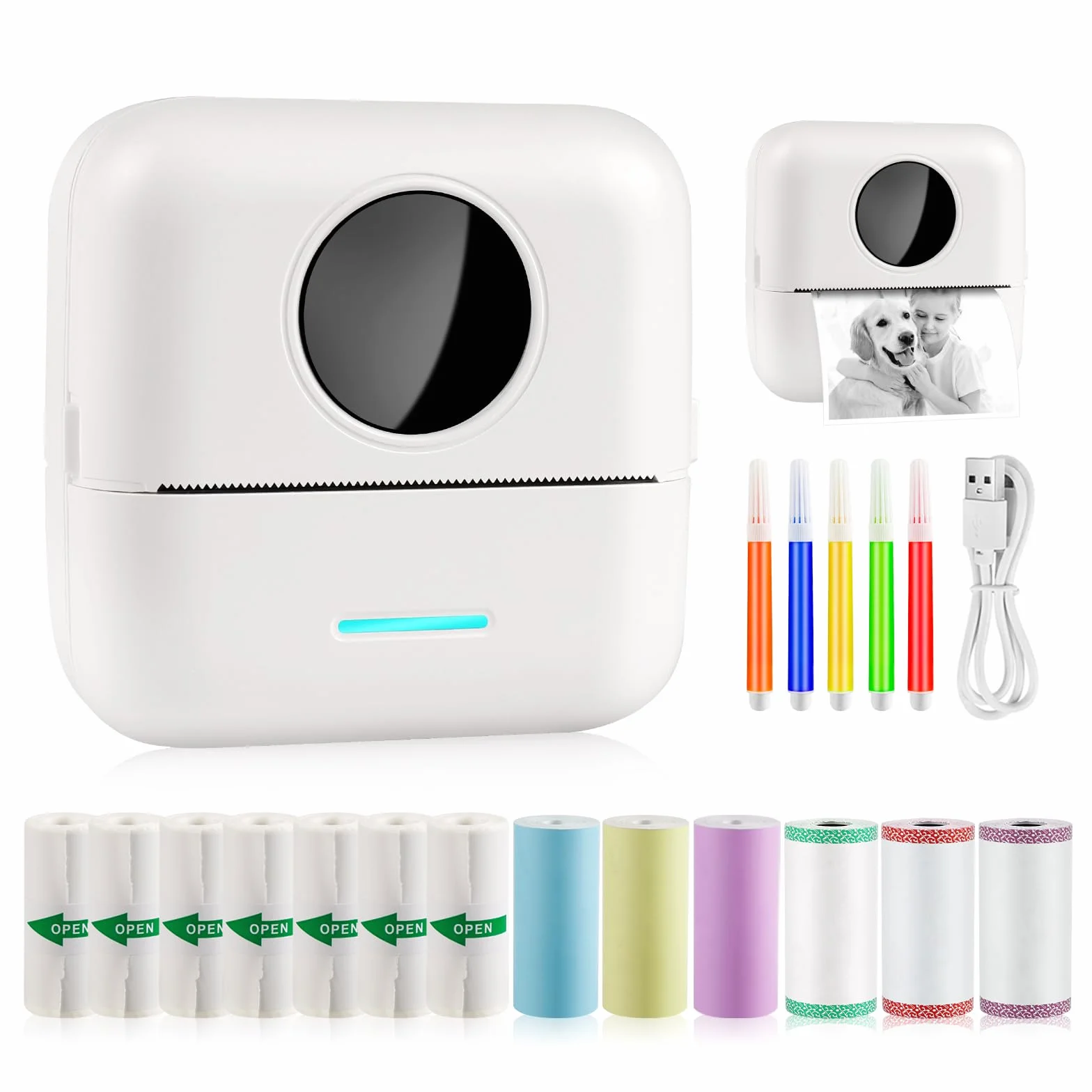 GuKKK Mini Stampante Fotografica,Mini Stampante Termica,Stampante Fotografica Istantanea Portatile,Mini Stampante Termica Bluetooth con Ricarica USB Stampante,per Fotografica,Note,Diario,Elenco,Memo