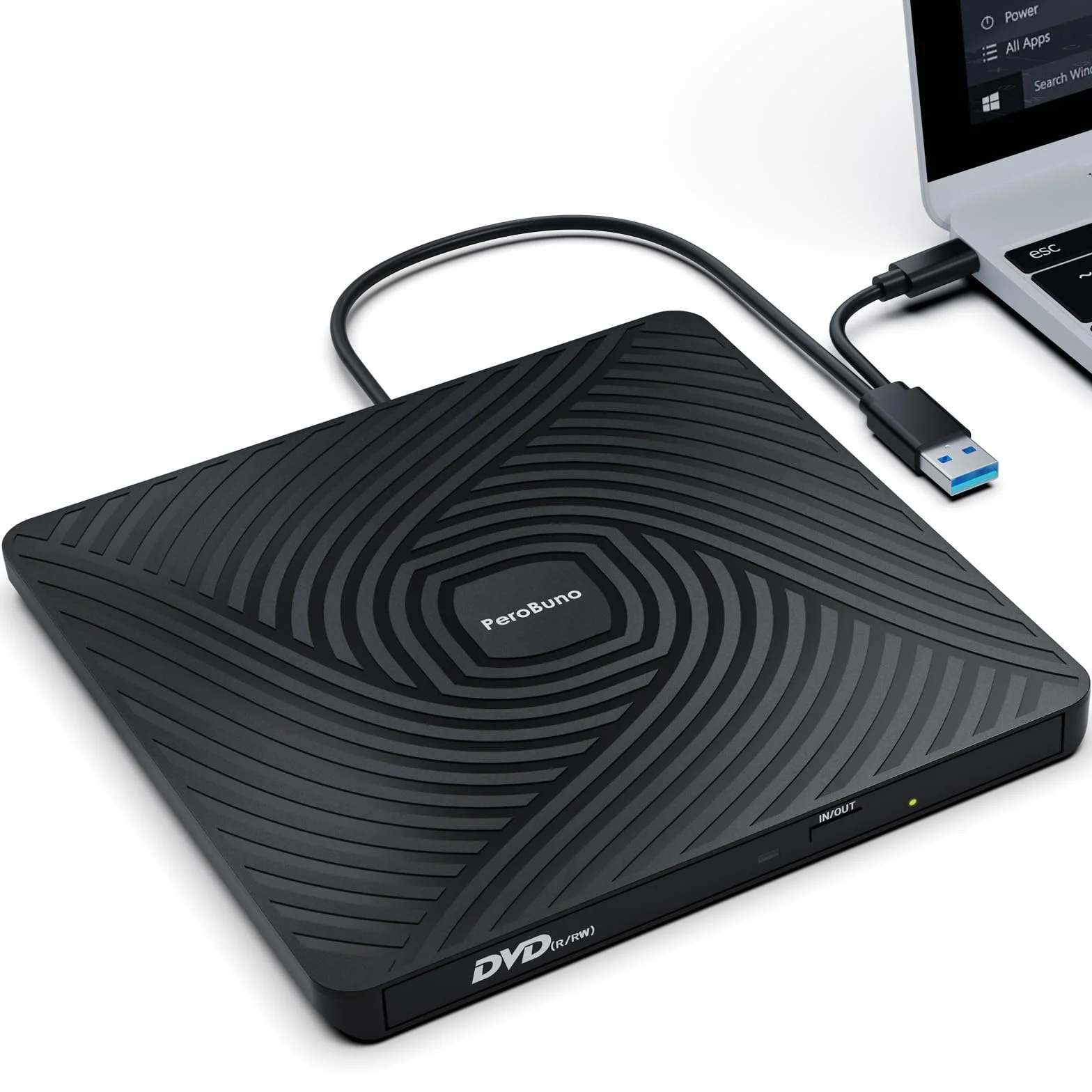 PeroBuno Masterizzatore DVD Esterno, USB 3.0 Type -C ROM +/-RW Unità,0.5 Pollice Ultra Slim Schede Lettore CD DVD Esterno per PC Portatile Laptop Desktop Windows 11/10/8/7/XP/Vista/Linux/Mac OS