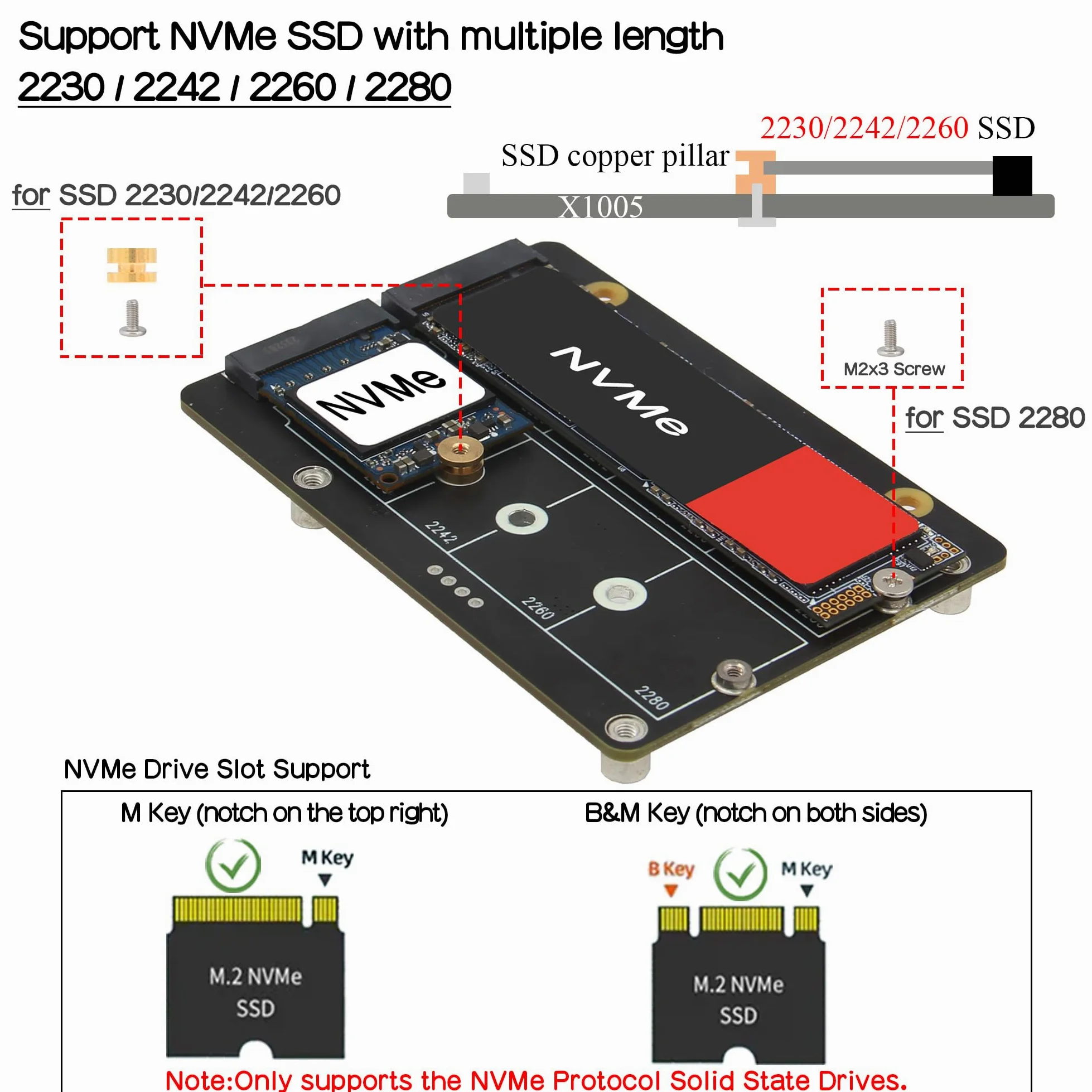 Geekworm X1005 Dual NVMe SSD Shield Bottom for Raspberry Pi 5, supports Hailo-8 AI Accelerator