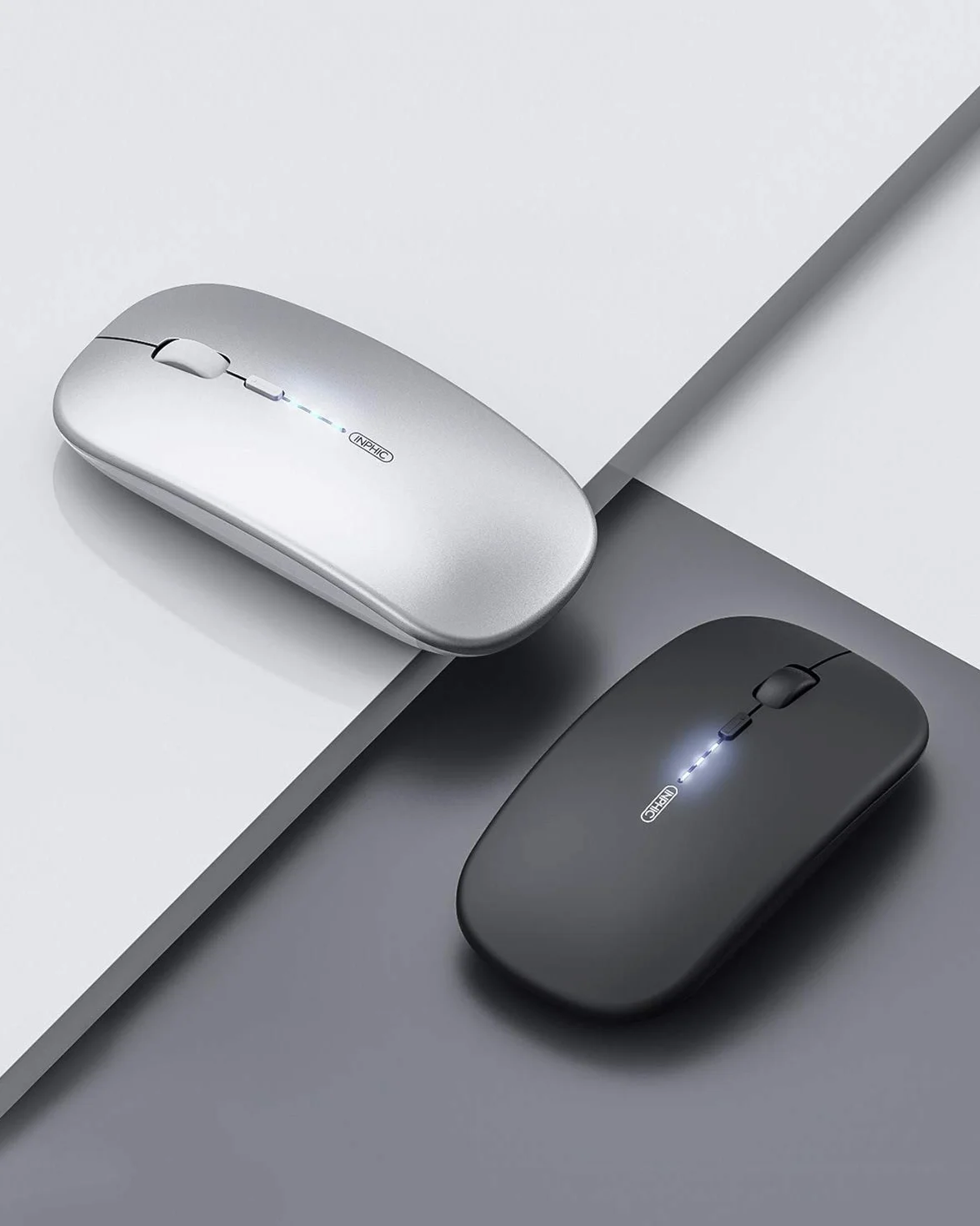 INPHIC Mouse wireless ricaricabile, ultra sottile 2.4G silenzioso mouse senza fili ottico 1600 DPI con ricevitore USB per laptop, MacBook, PC, Windows, ufficio, carica batteria visibile, nero