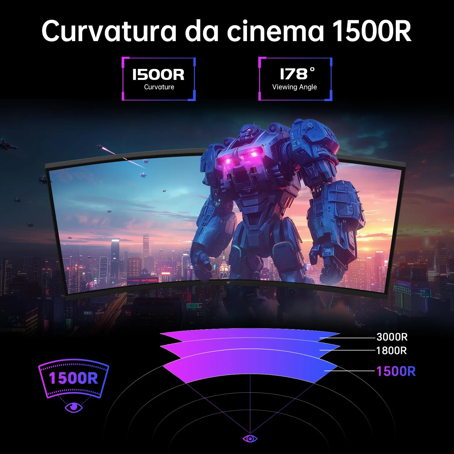 KTC Monitor Gaming Curvo 32 Pollici QHD 185Hz 1ms HVA 1500R 96% DCI-P3 HDR10 VESA 100×100mm H32S5