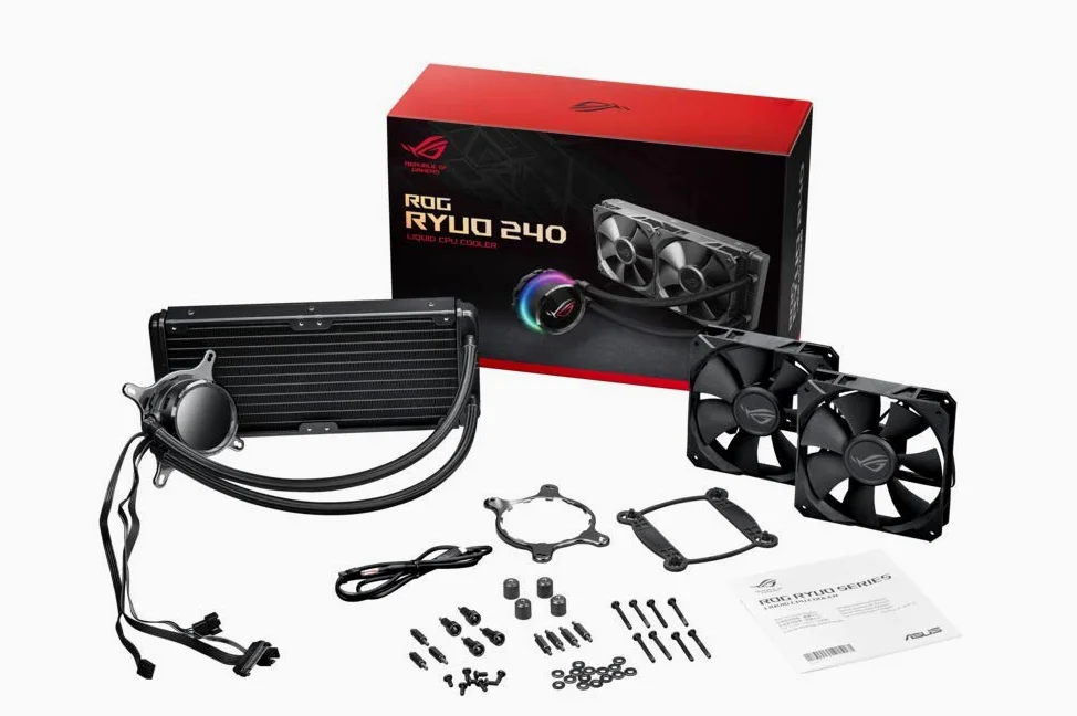 Asus ROG RYUO 240 Sistema di Raffreddamento per CPU All-In-One Liquid, Display OLED, Aura Sync RGB, 2 Ventole di Raffreddamento da 120 mm, Nero