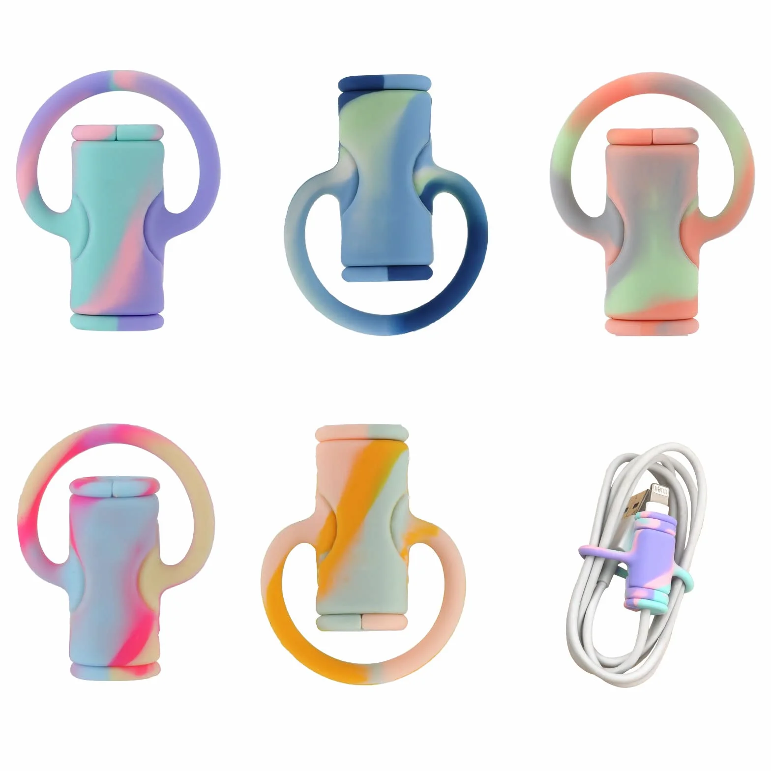 SAVITA 5 Pezzi Protezione Cavo Dati, Caricabatterie Cavo Proteggi Carino Avvolgicavo Dati in Silicone Protezione Cavo Dati 2 in 1 Anti-Rottura Copertura Protettiva Cavo Dati (Colorato)